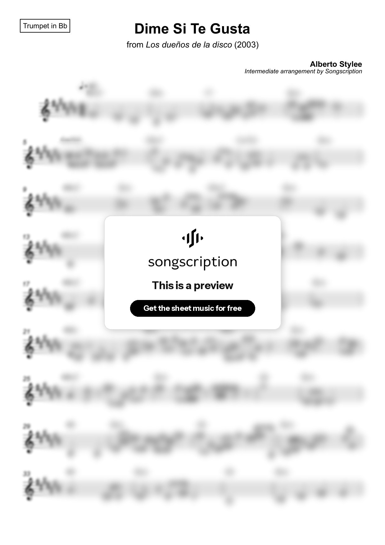 Intermediate Trumpet Sheet Music for "Dime Si Te Gusta" by Alberto Stylee