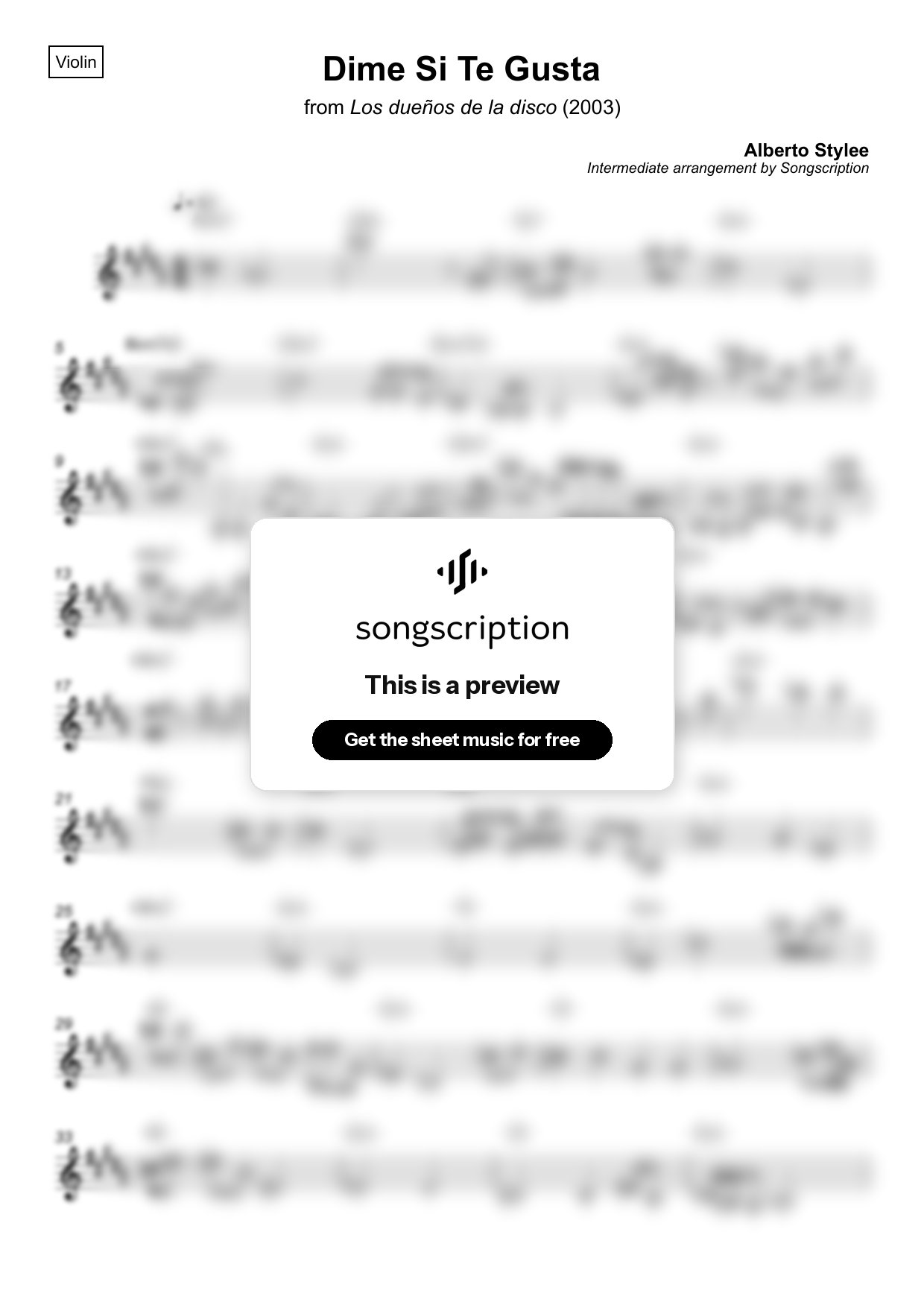 Intermediate Violin Sheet Music for "Dime Si Te Gusta" by Alberto Stylee