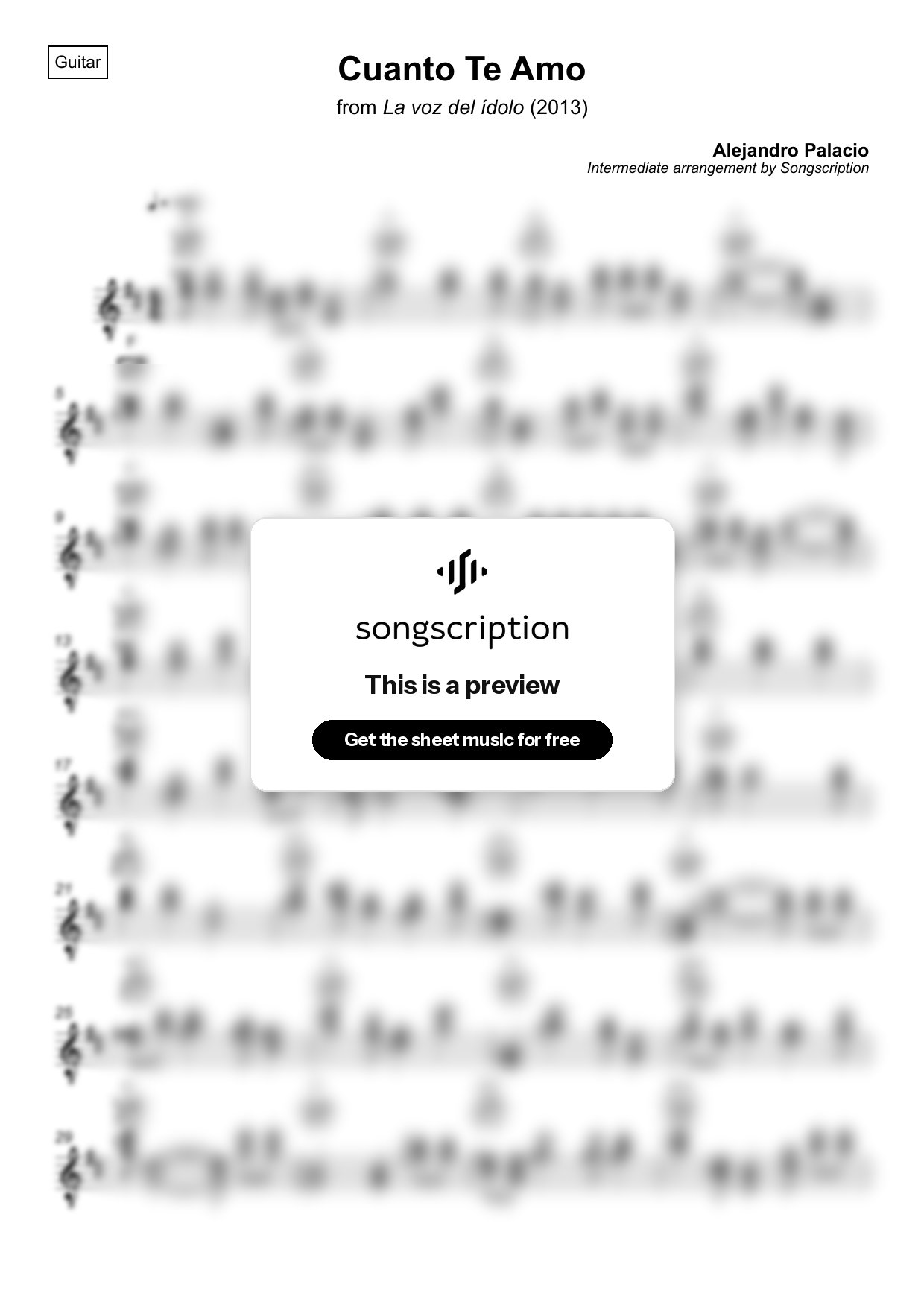 Intermediate Acoustic Guitar Sheet Music for "Cuanto Te Amo" by Alejandro Palacio