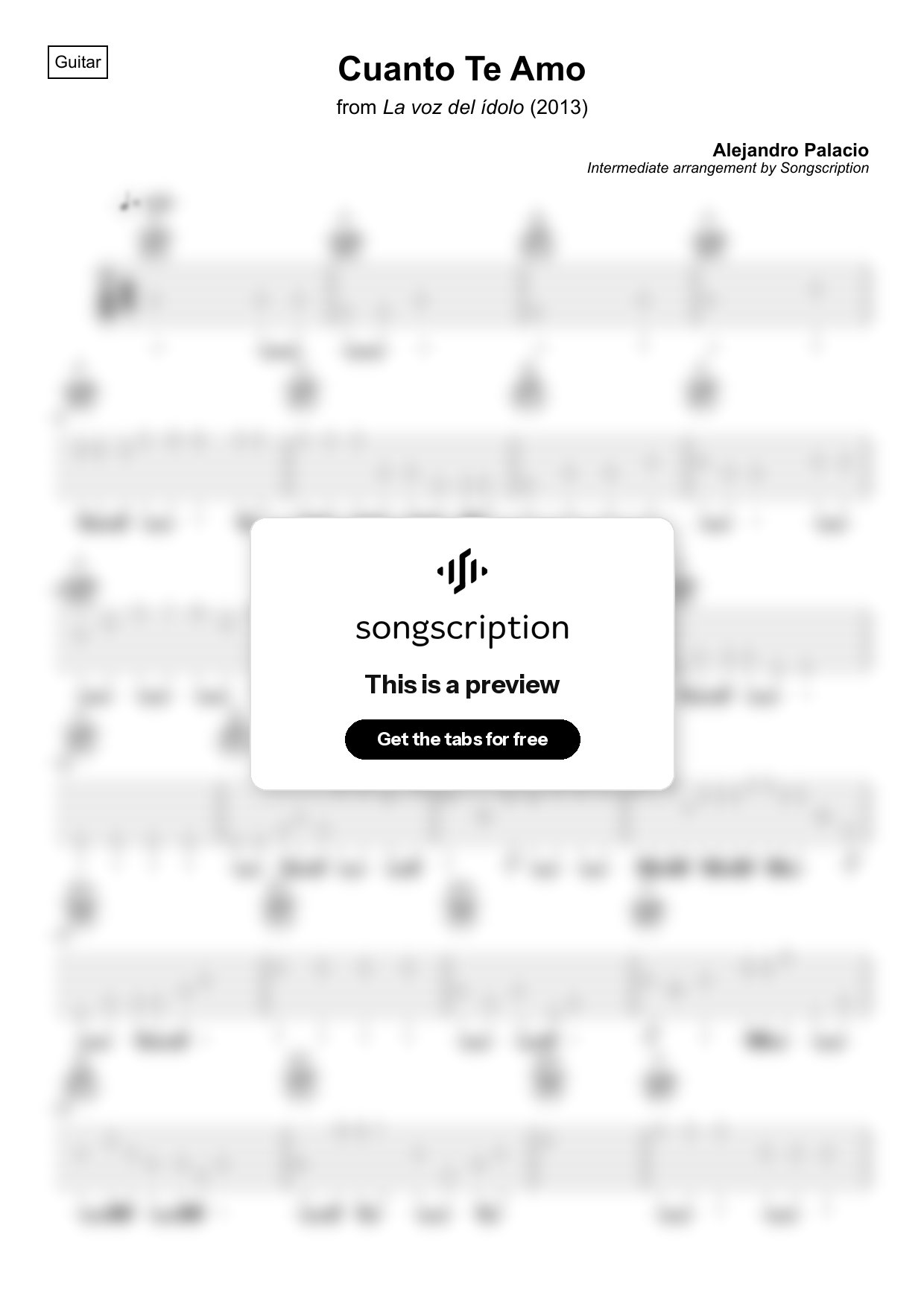 Intermediate Acoustic Guitar Tabs for "Cuanto Te Amo" by Alejandro Palacio