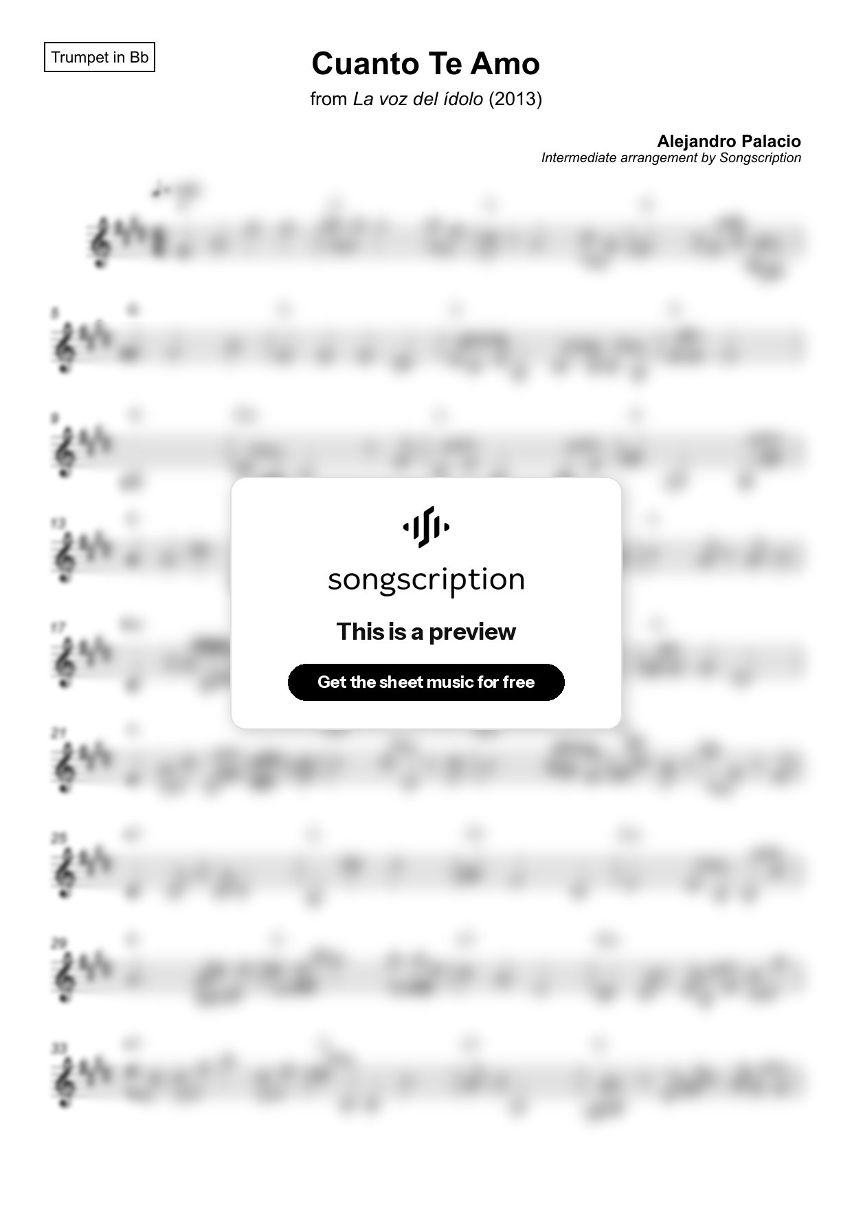 Intermediate Trumpet Sheet Music for "Cuanto Te Amo" by Alejandro Palacio