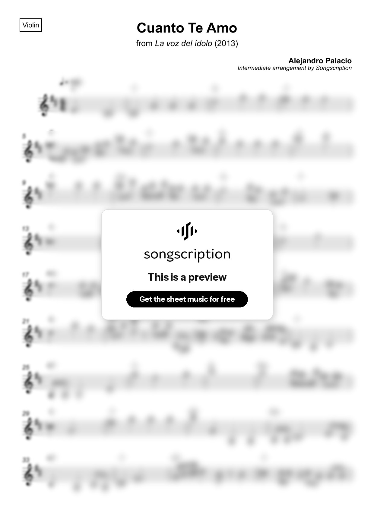 Intermediate Violin Sheet Music for "Cuanto Te Amo" by Alejandro Palacio