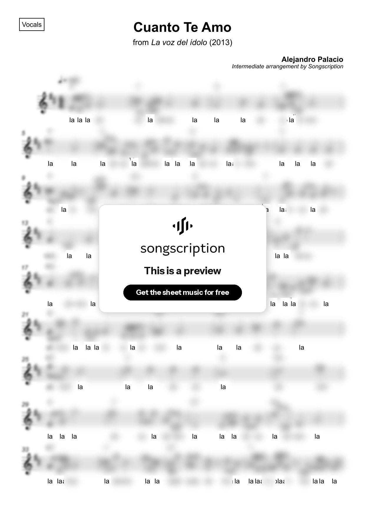 Intermediate Vocals Sheet Music for "Cuanto Te Amo" by Alejandro Palacio