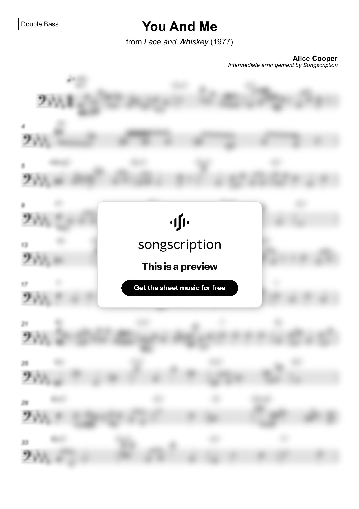 Intermediate Double Bass Sheet Music for "You And Me" by Alice Cooper