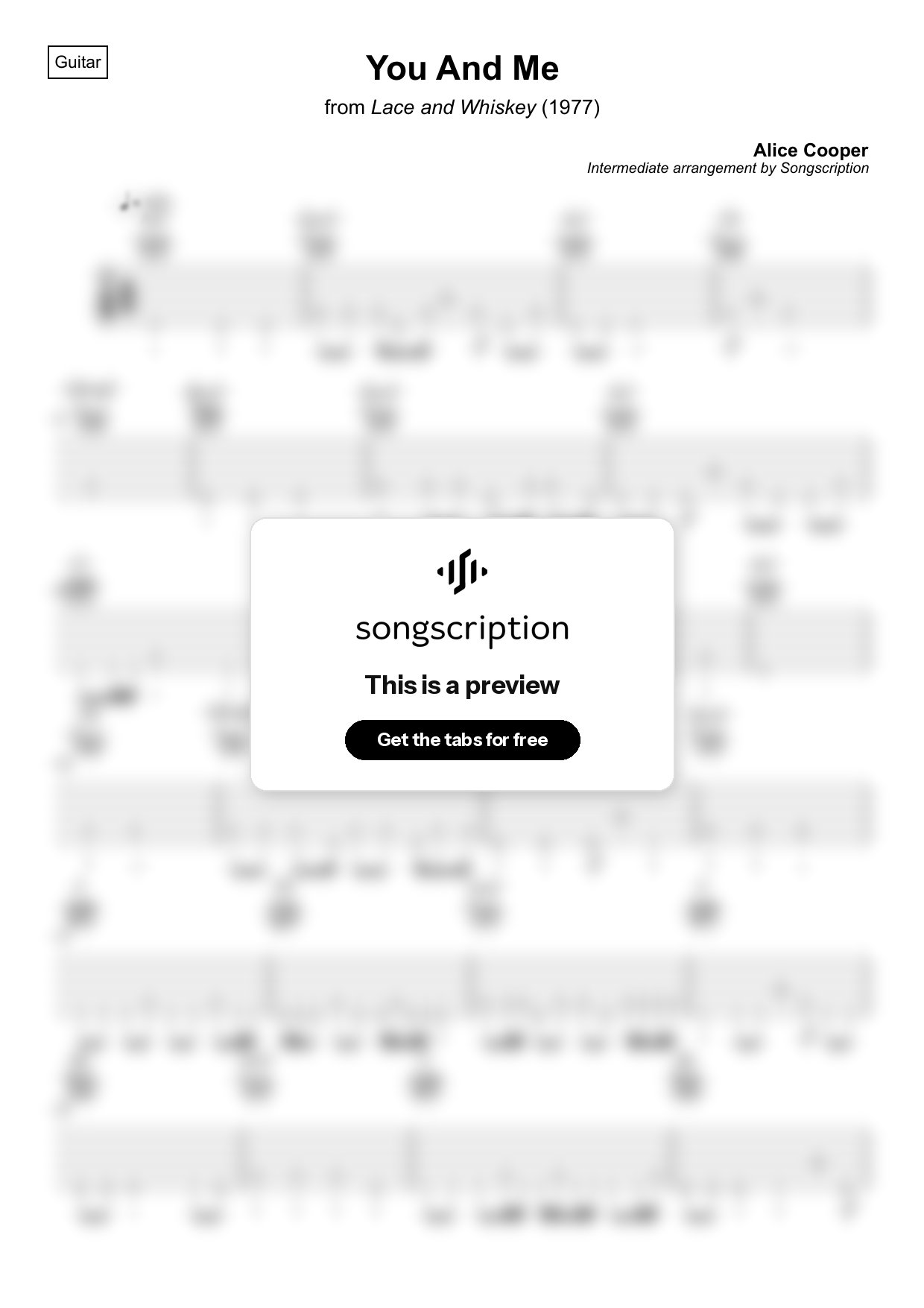 Intermediate Acoustic Guitar Tabs for "You And Me" by Alice Cooper