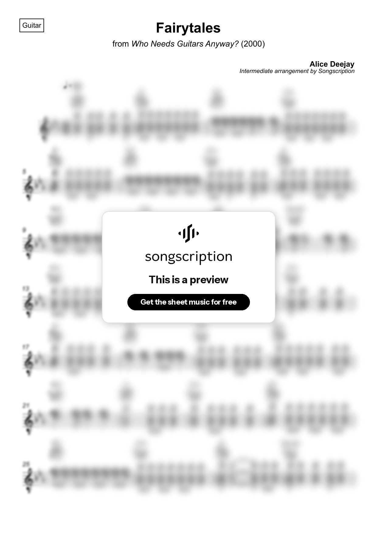 Intermediate Acoustic Guitar Sheet Music for "Fairytales" by Alice Deejay