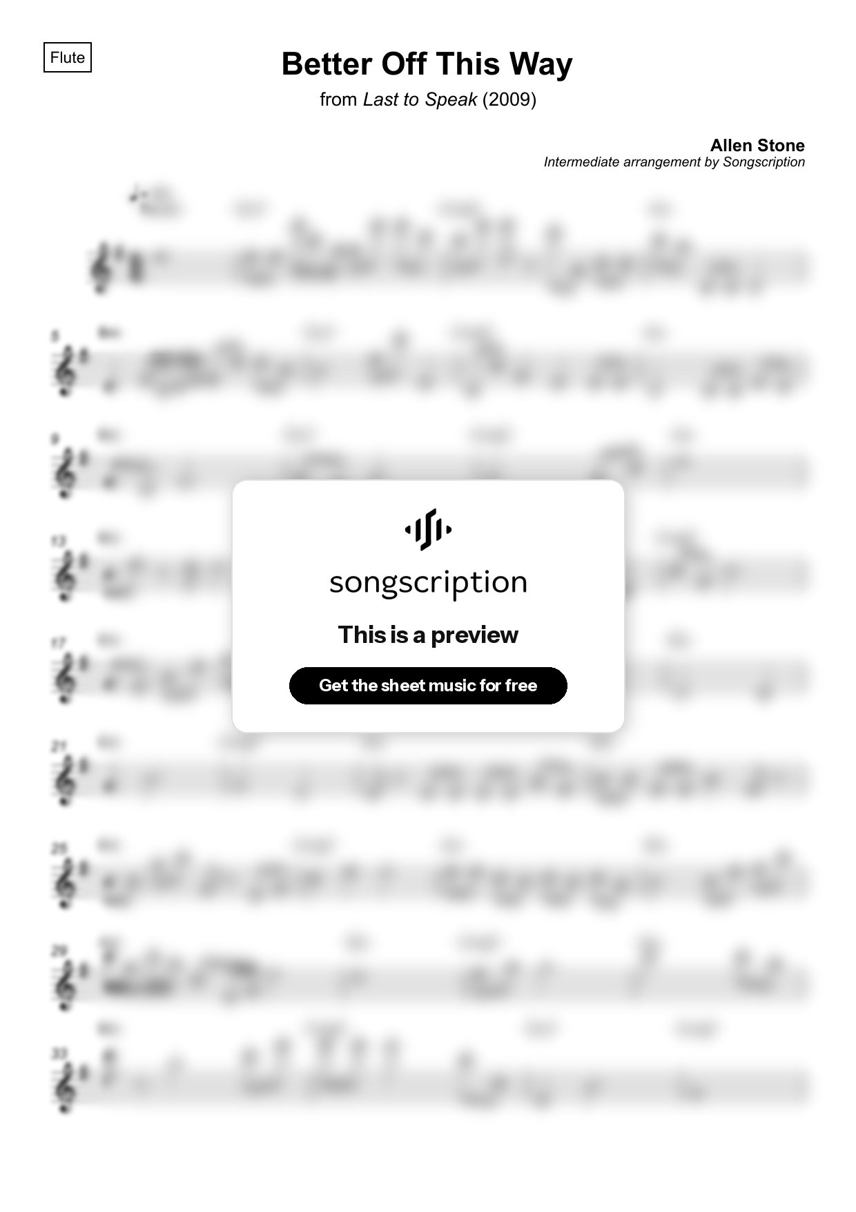 Intermediate Flute Sheet Music for "Better Off This Way" by Allen Stone