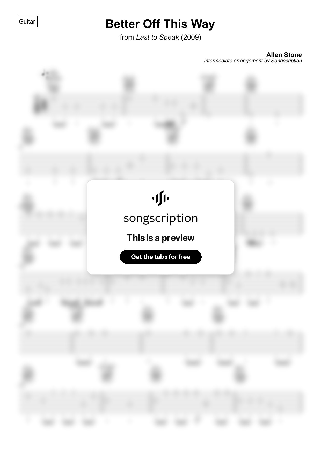 Intermediate Acoustic Guitar Tabs for "Better Off This Way" by Allen Stone