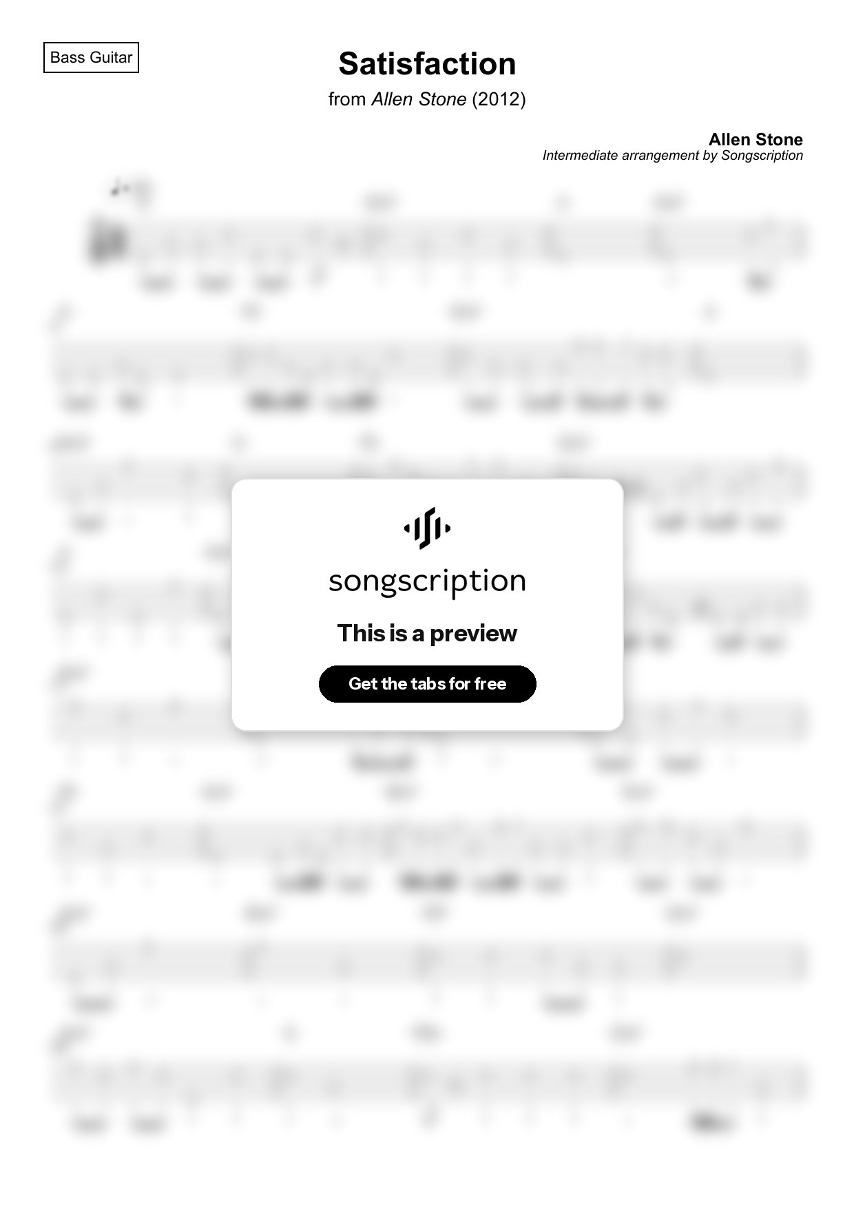Intermediate Bass Guitar Tabs for "Satisfaction" by Allen Stone