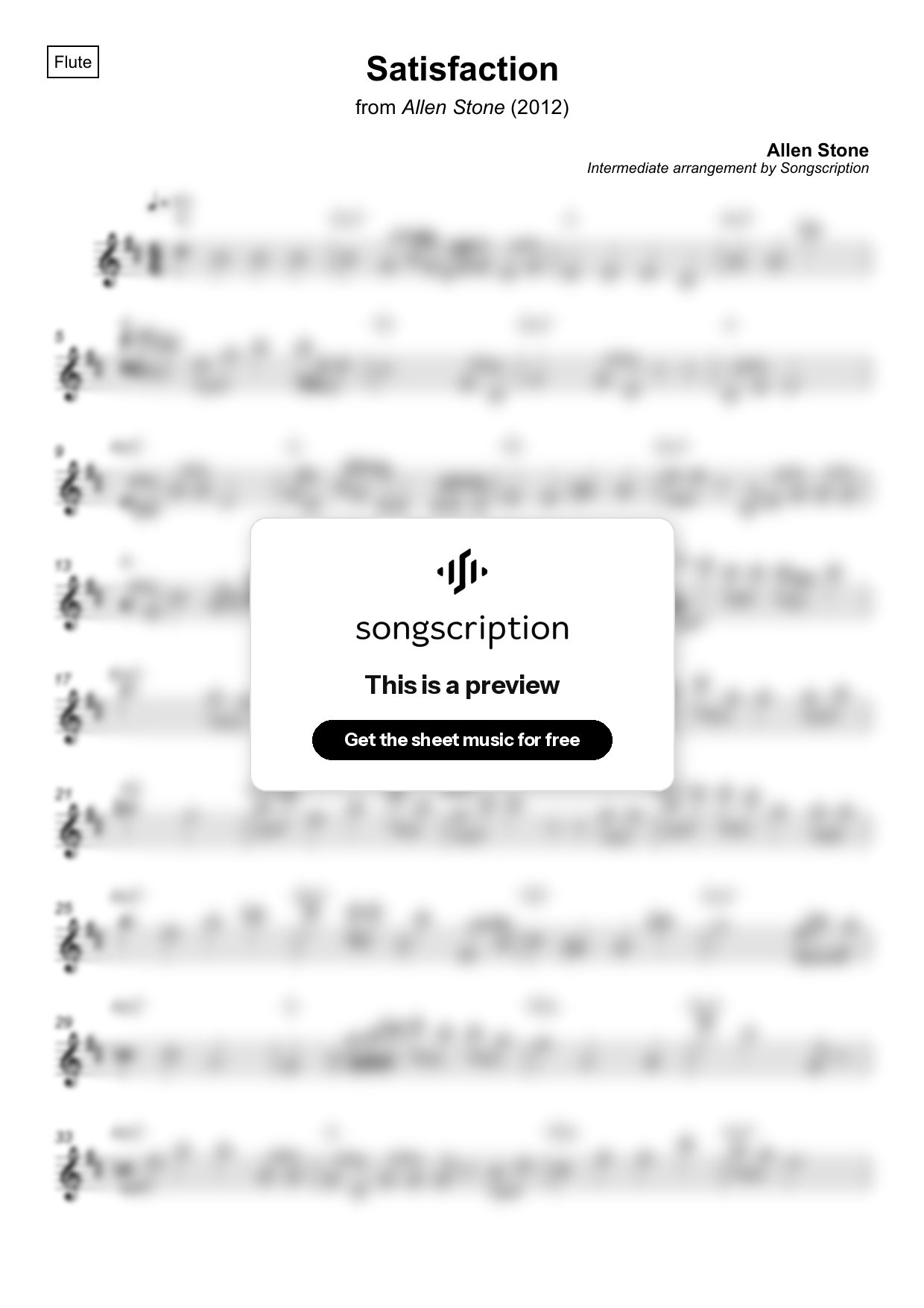 Intermediate Flute Sheet Music for "Satisfaction" by Allen Stone
