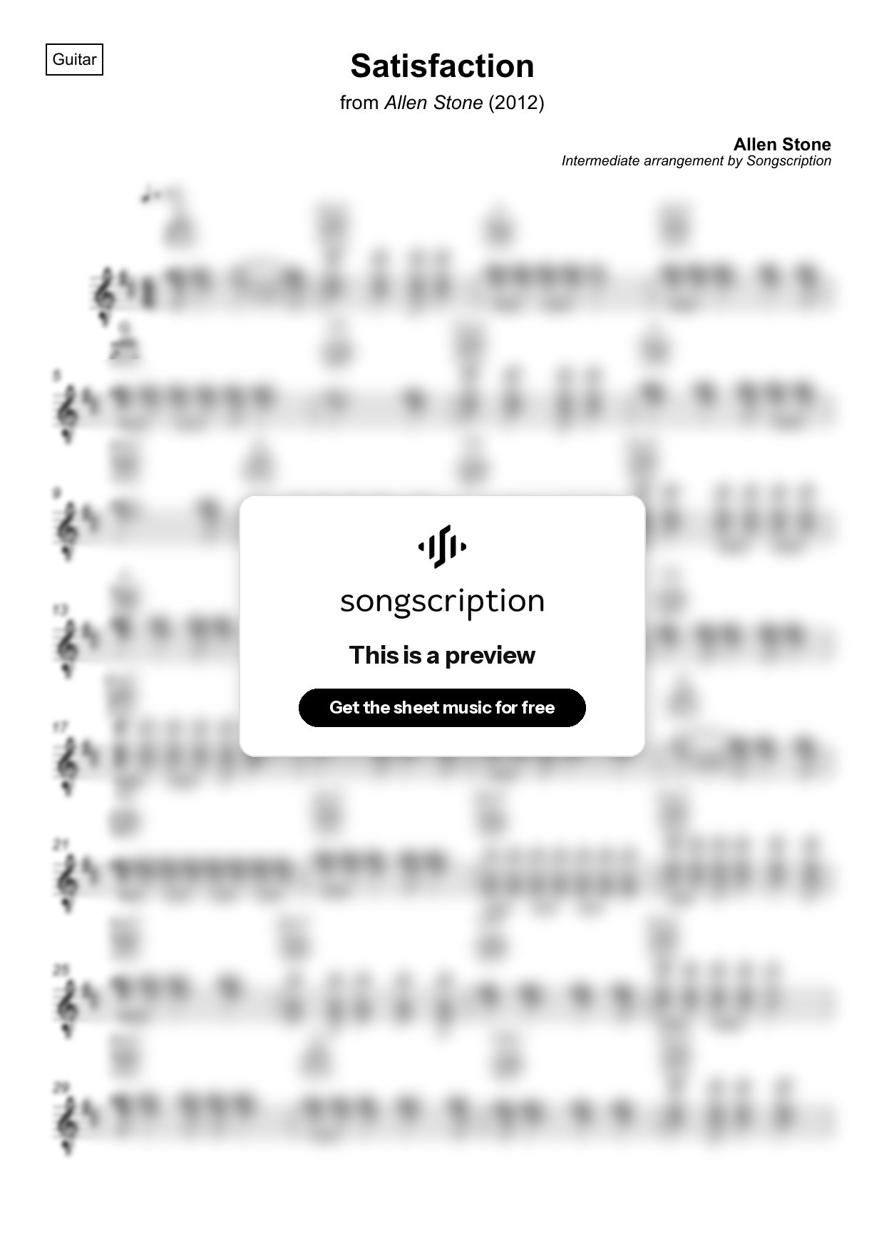 Intermediate Acoustic Guitar Sheet Music for "Satisfaction" by Allen Stone