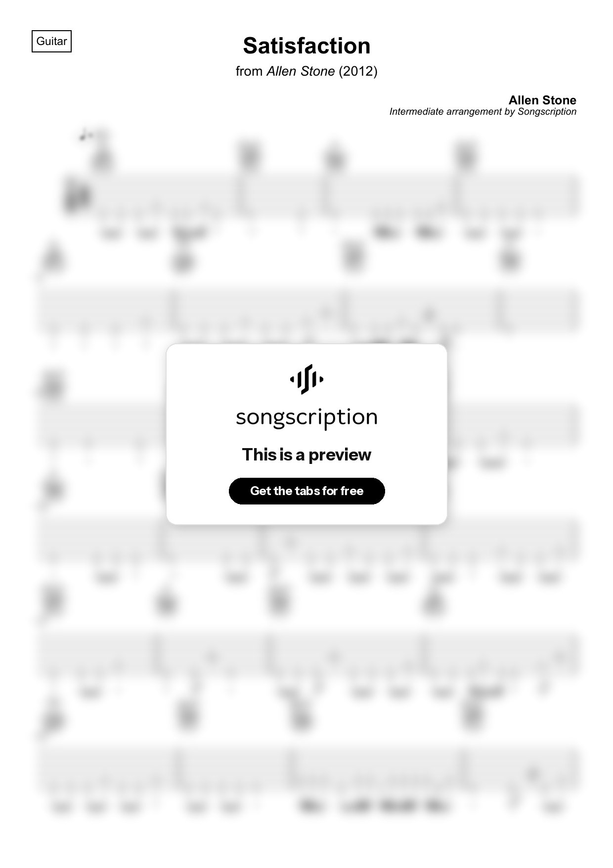 Intermediate Acoustic Guitar Tabs for "Satisfaction" by Allen Stone