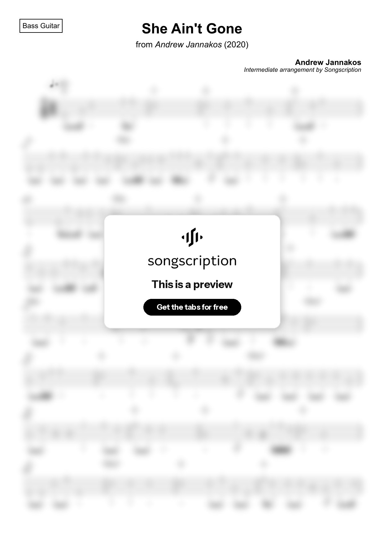 Intermediate Bass Guitar Tabs for "She Ain't Gone" by Andrew Jannakos