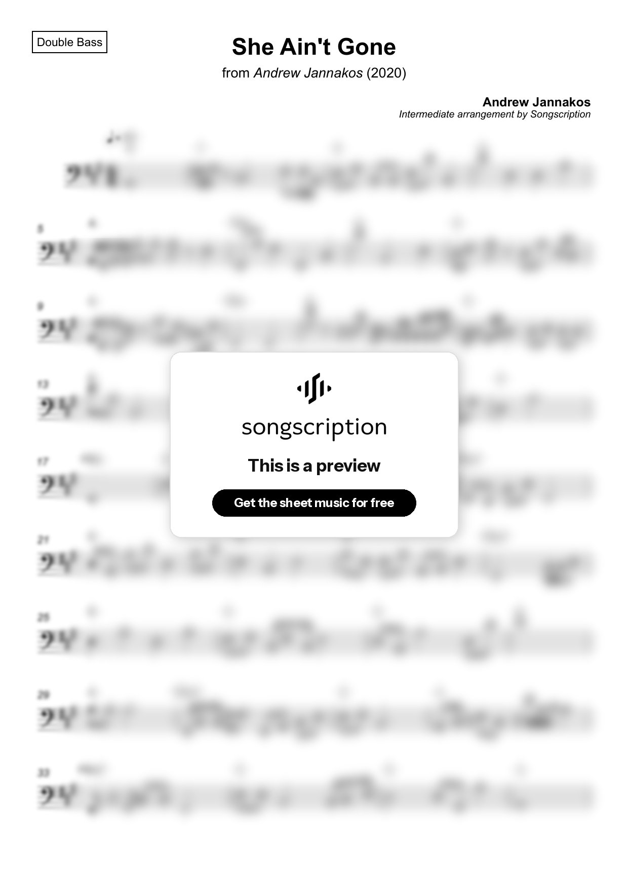 Intermediate Double Bass Sheet Music for "She Ain't Gone" by Andrew Jannakos