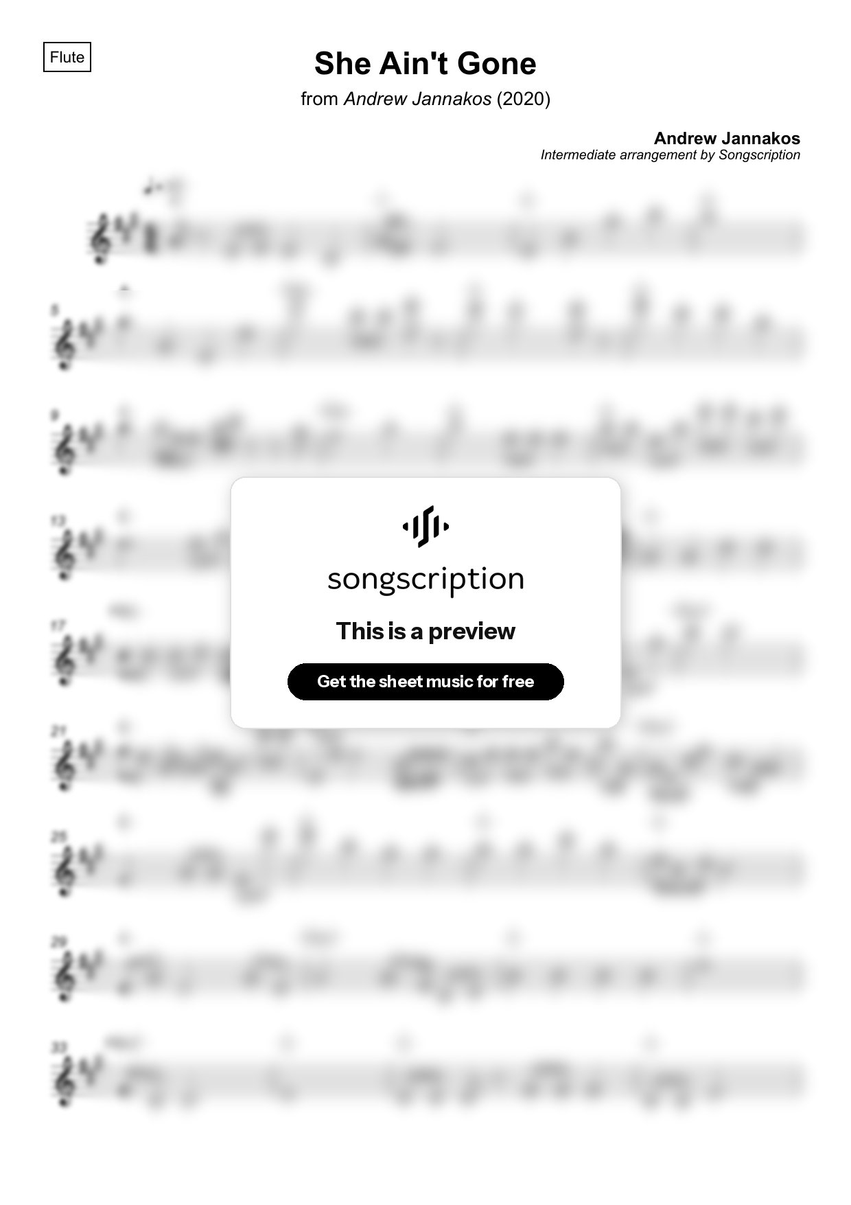 Intermediate Flute Sheet Music for "She Ain't Gone" by Andrew Jannakos