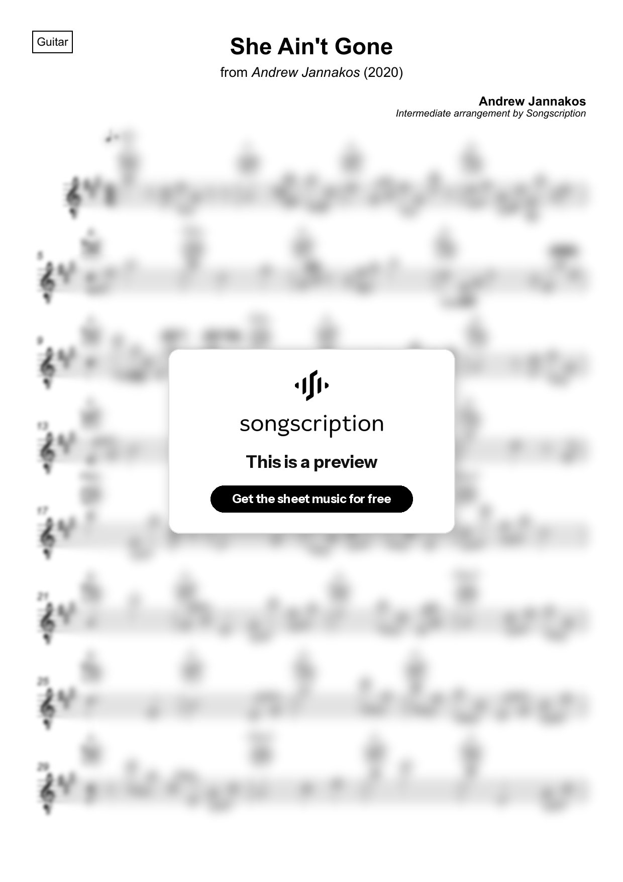 Intermediate Acoustic Guitar Sheet Music for "She Ain't Gone" by Andrew Jannakos