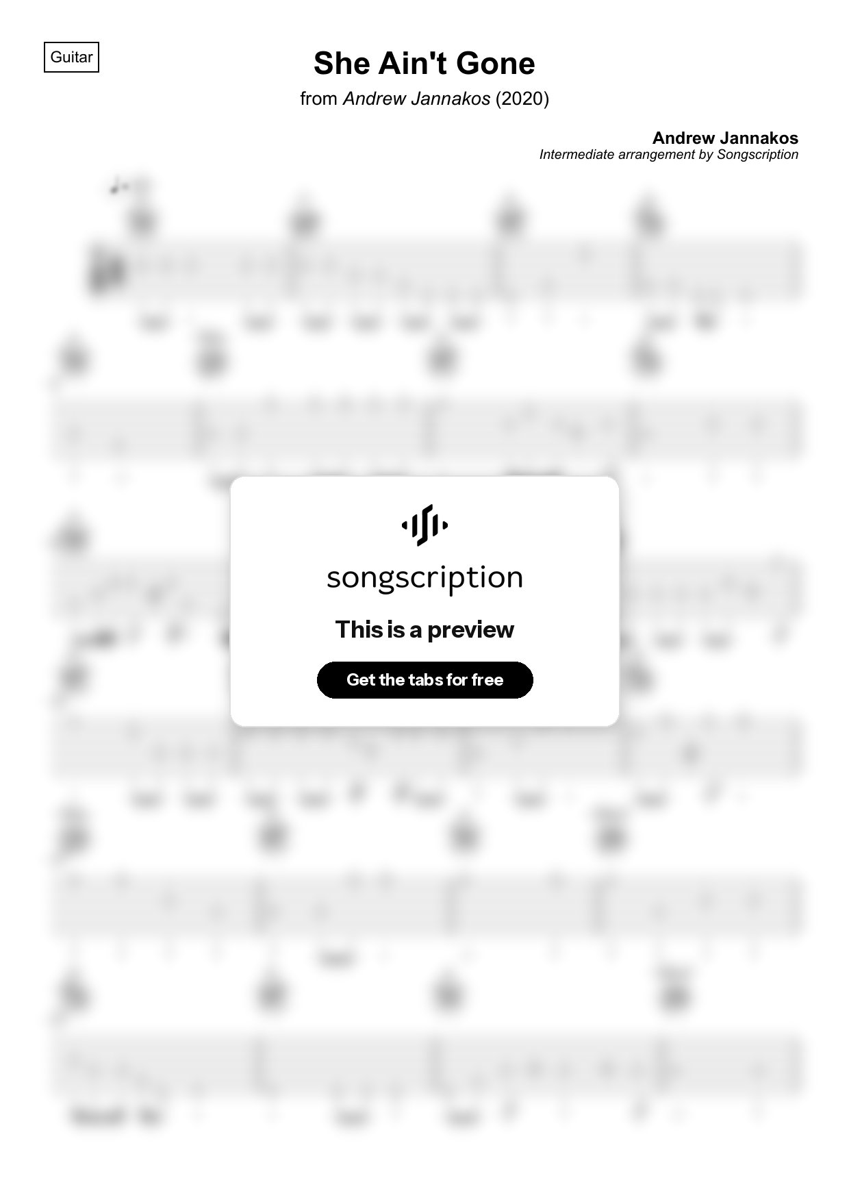 Intermediate Acoustic Guitar Tabs for "She Ain't Gone" by Andrew Jannakos