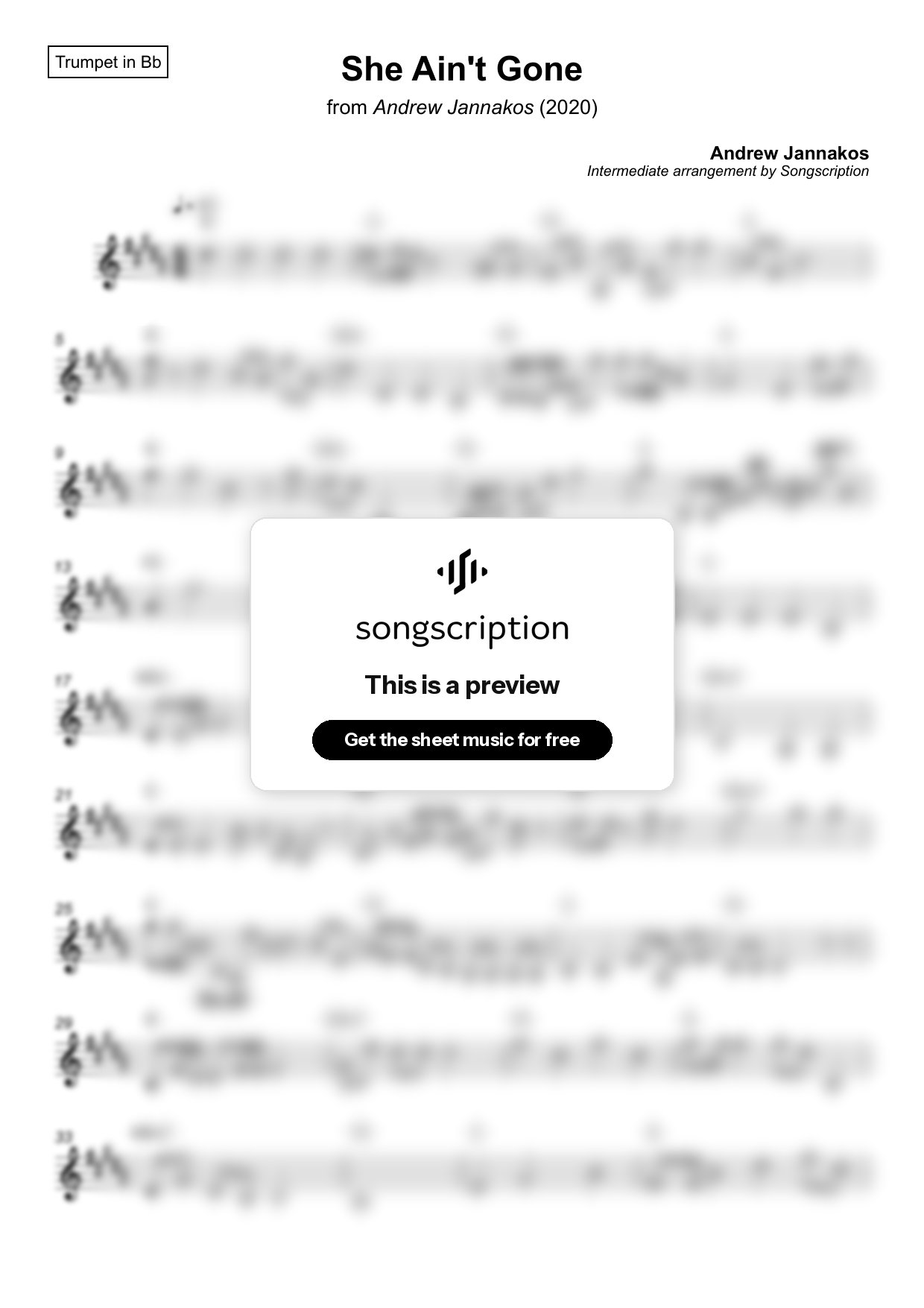 Intermediate Trumpet Sheet Music for "She Ain't Gone" by Andrew Jannakos