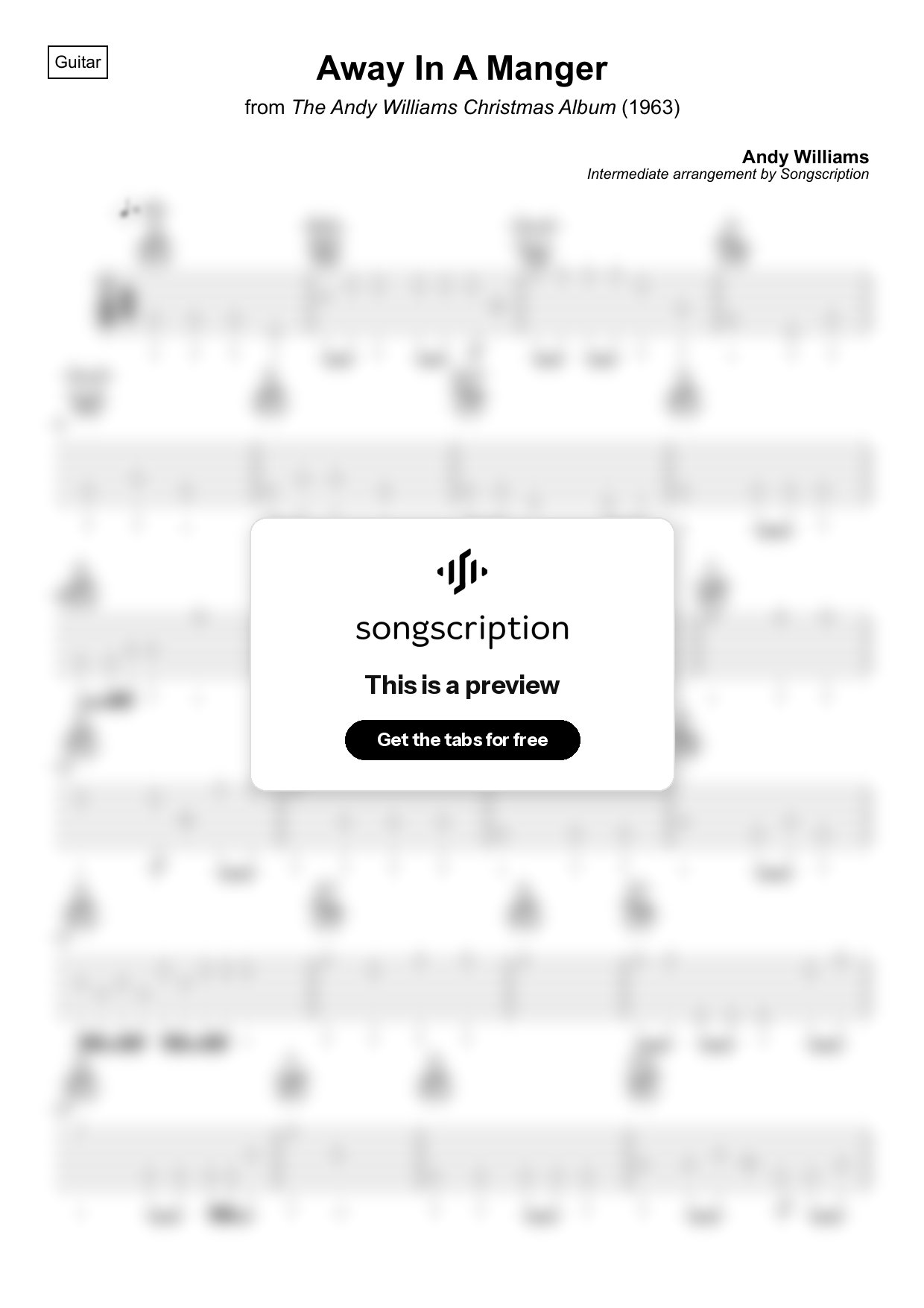 Intermediate Acoustic Guitar Tabs for "Away In A Manger" by Andy Williams