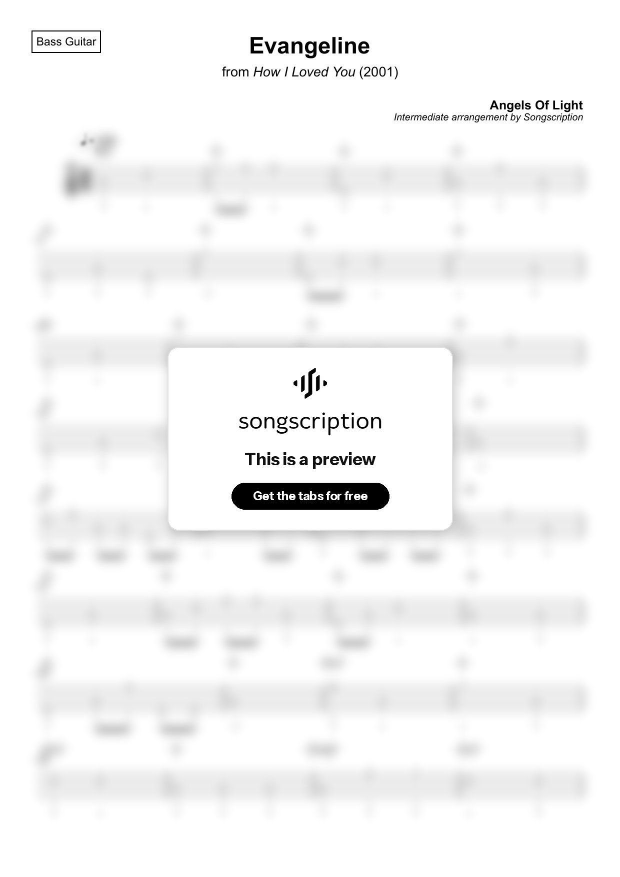 Intermediate Bass Guitar Tabs for "Evangeline" by Angels Of Light