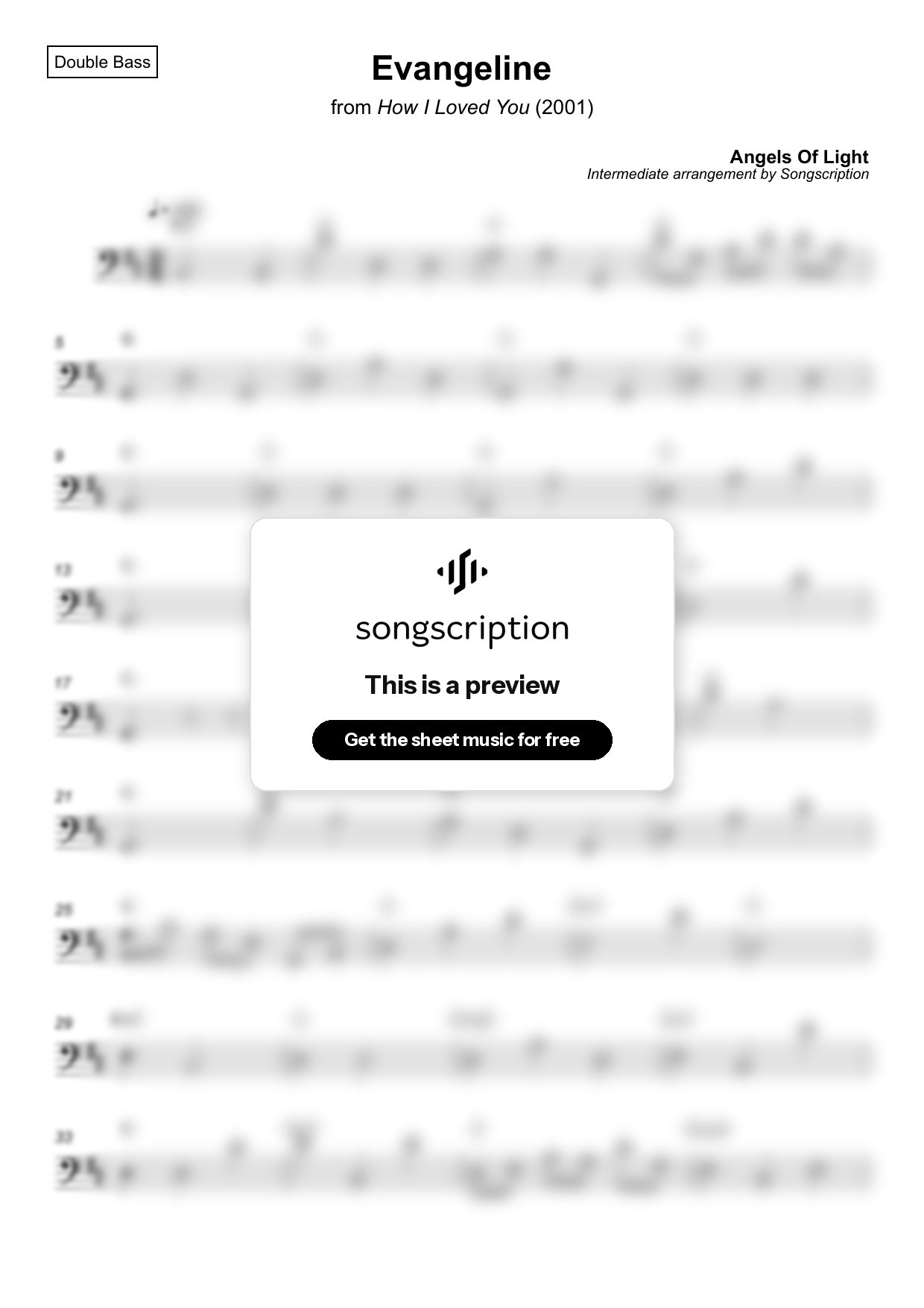 Intermediate Double Bass Sheet Music for "Evangeline" by Angels Of Light