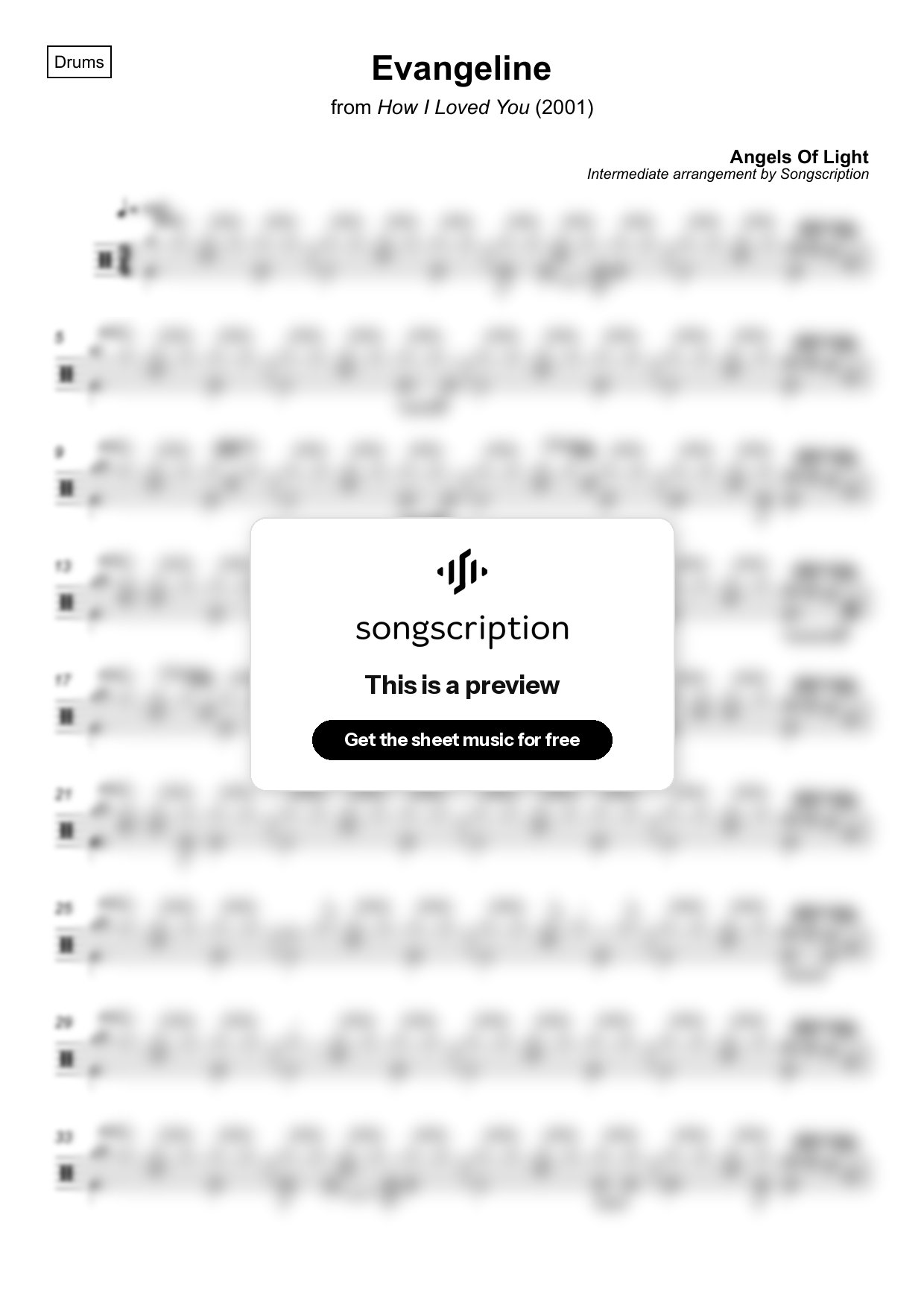 Intermediate Drums Sheet Music for "Evangeline" by Angels Of Light