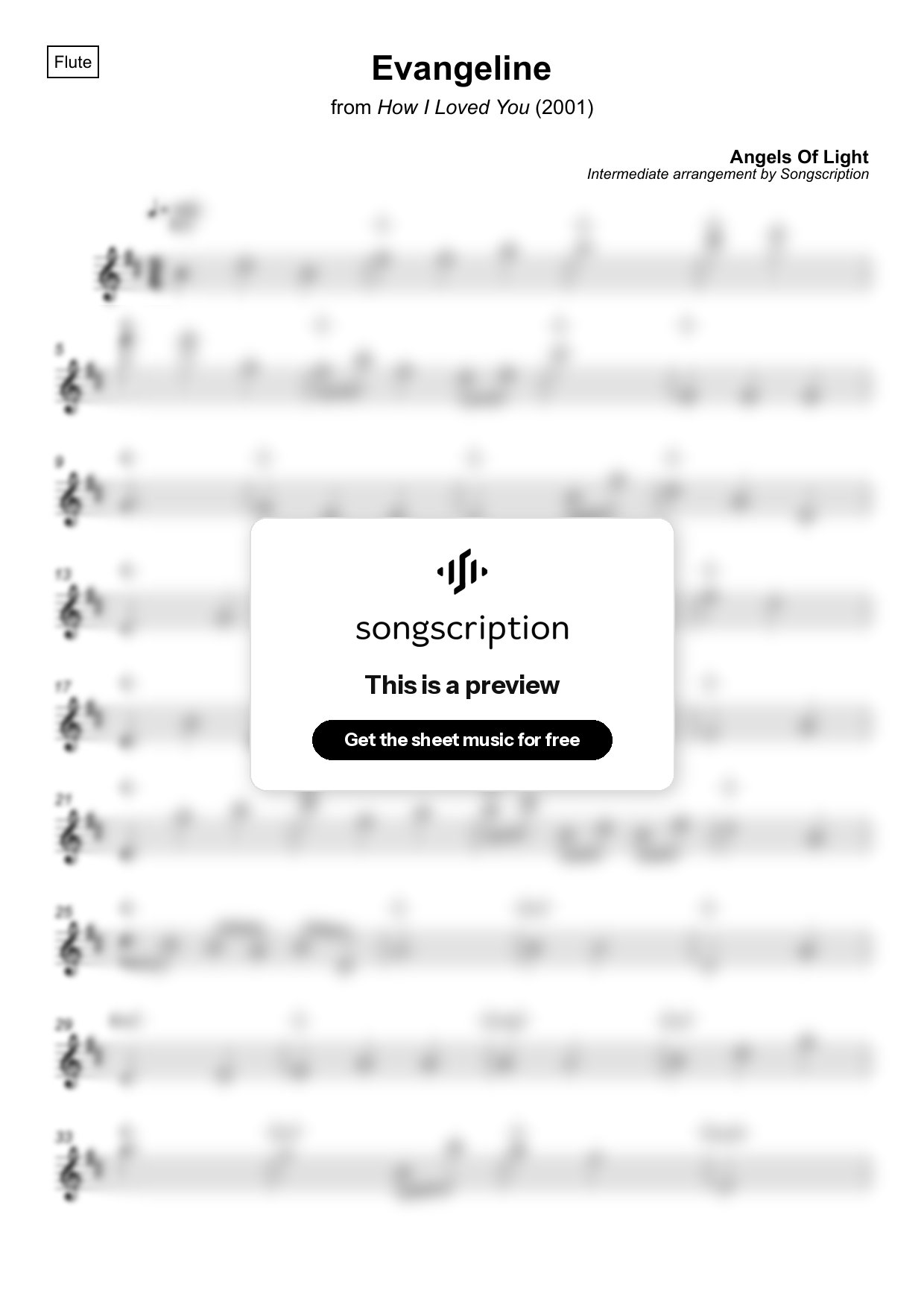Intermediate Flute Sheet Music for "Evangeline" by Angels Of Light