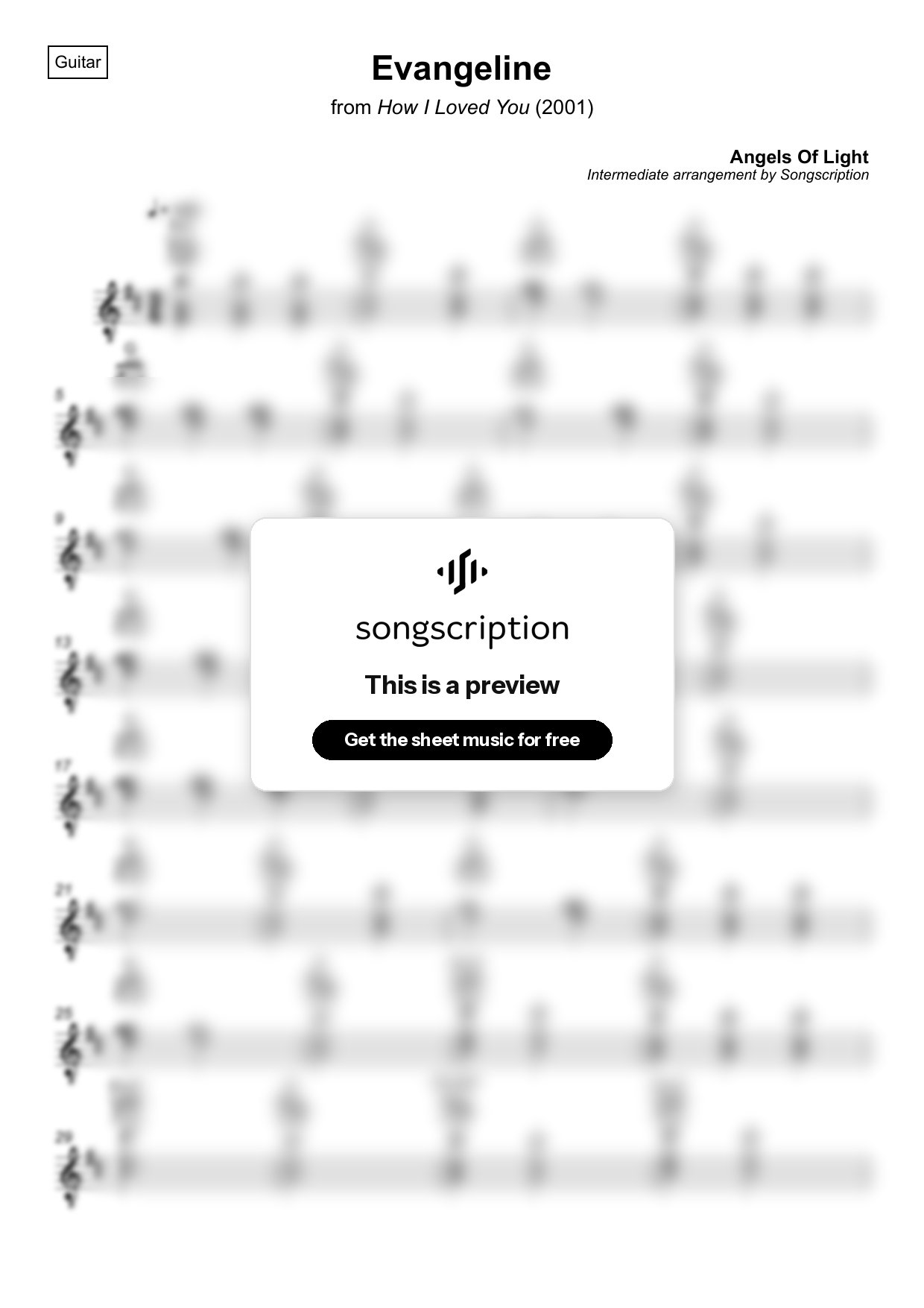 Intermediate Acoustic Guitar Sheet Music for "Evangeline" by Angels Of Light