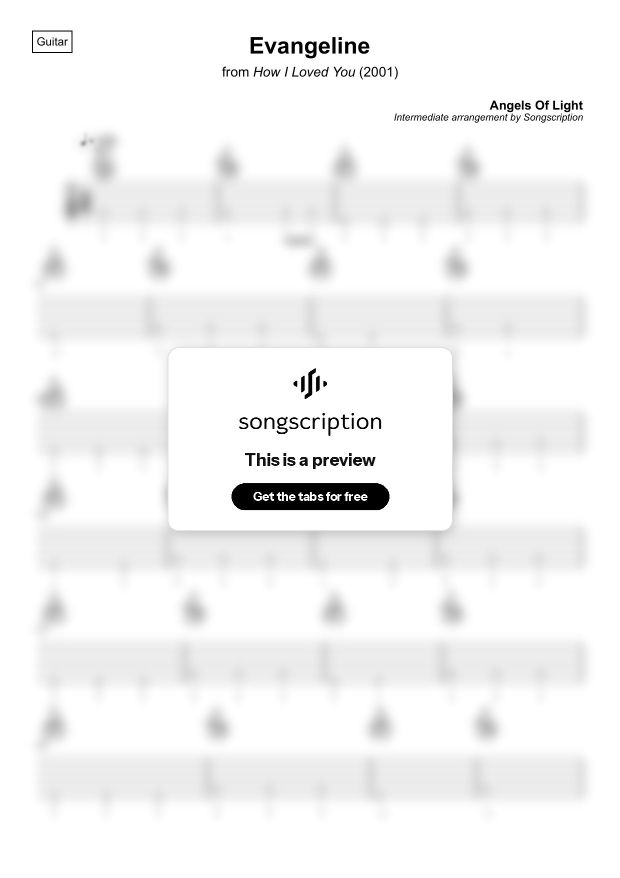 Intermediate Acoustic Guitar Tabs for "Evangeline" by Angels Of Light