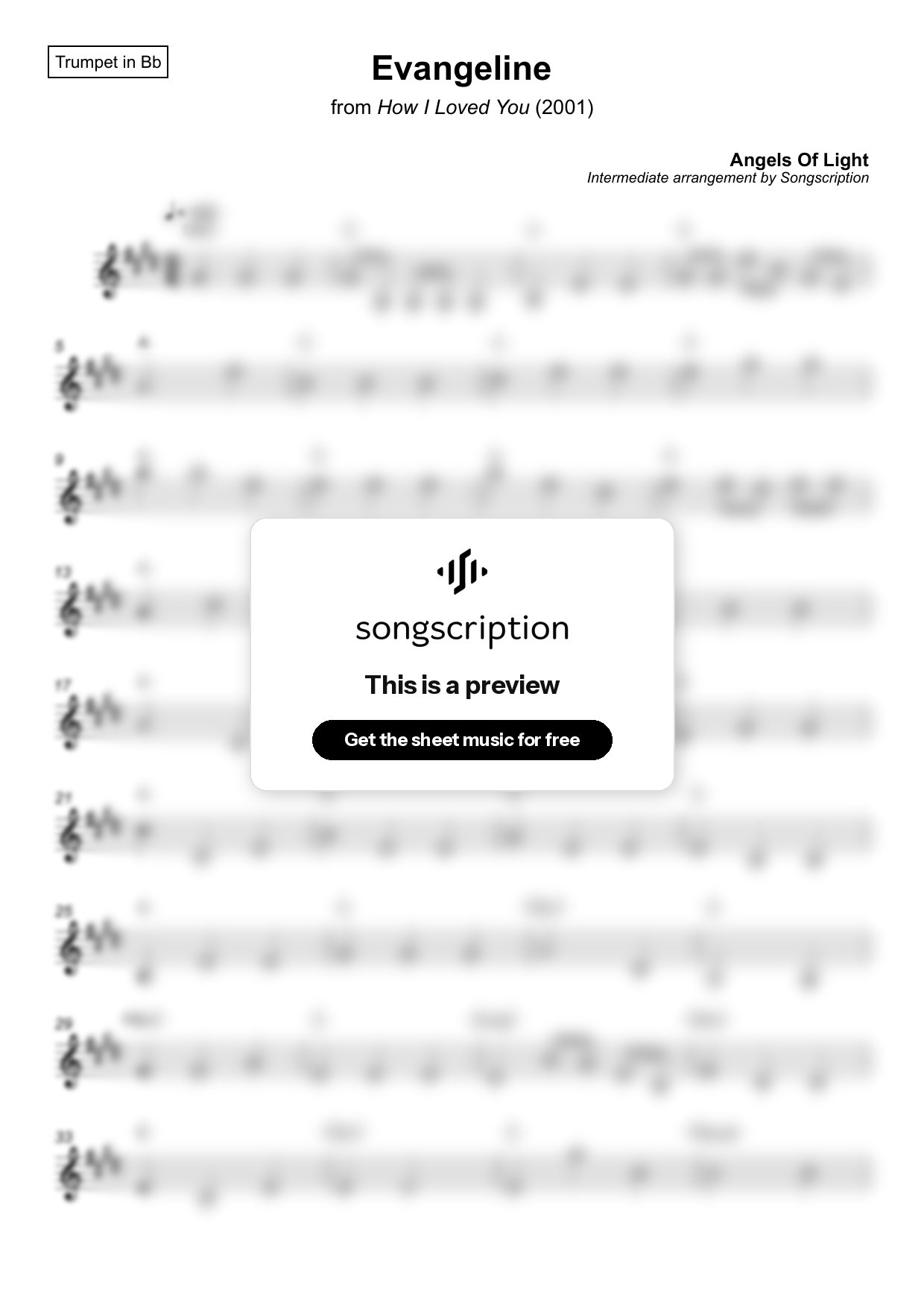 Intermediate Trumpet Sheet Music for "Evangeline" by Angels Of Light