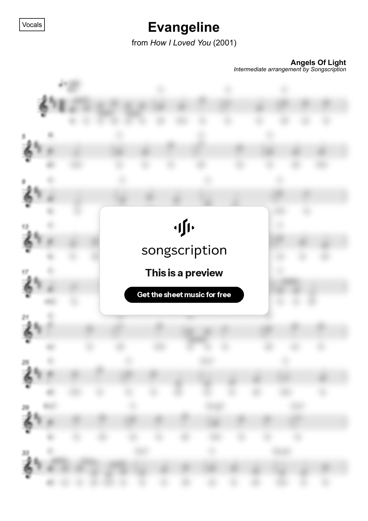 Intermediate Vocals Sheet Music for "Evangeline" by Angels Of Light