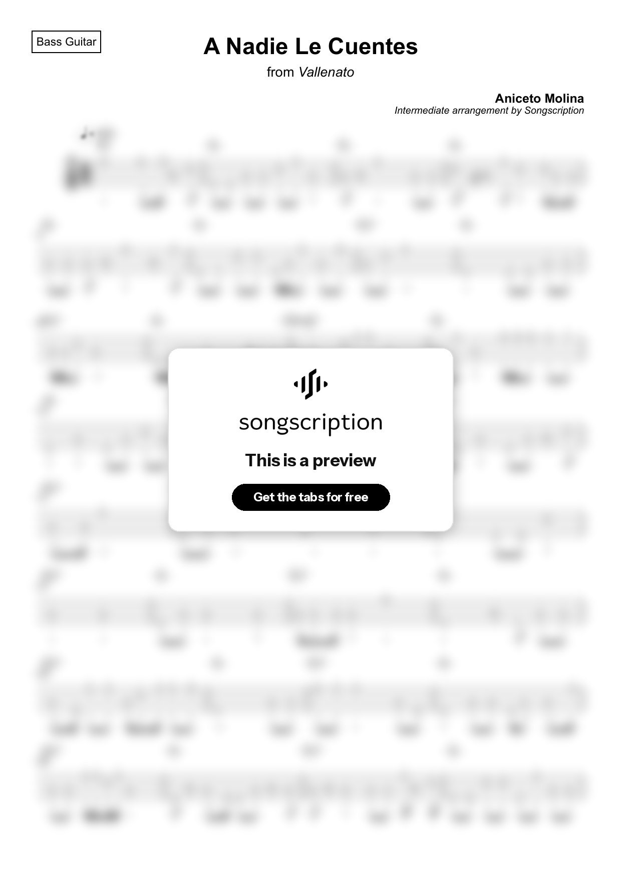 Intermediate Bass Guitar Tabs for "A Nadie Le Cuentes" by Aniceto Molina