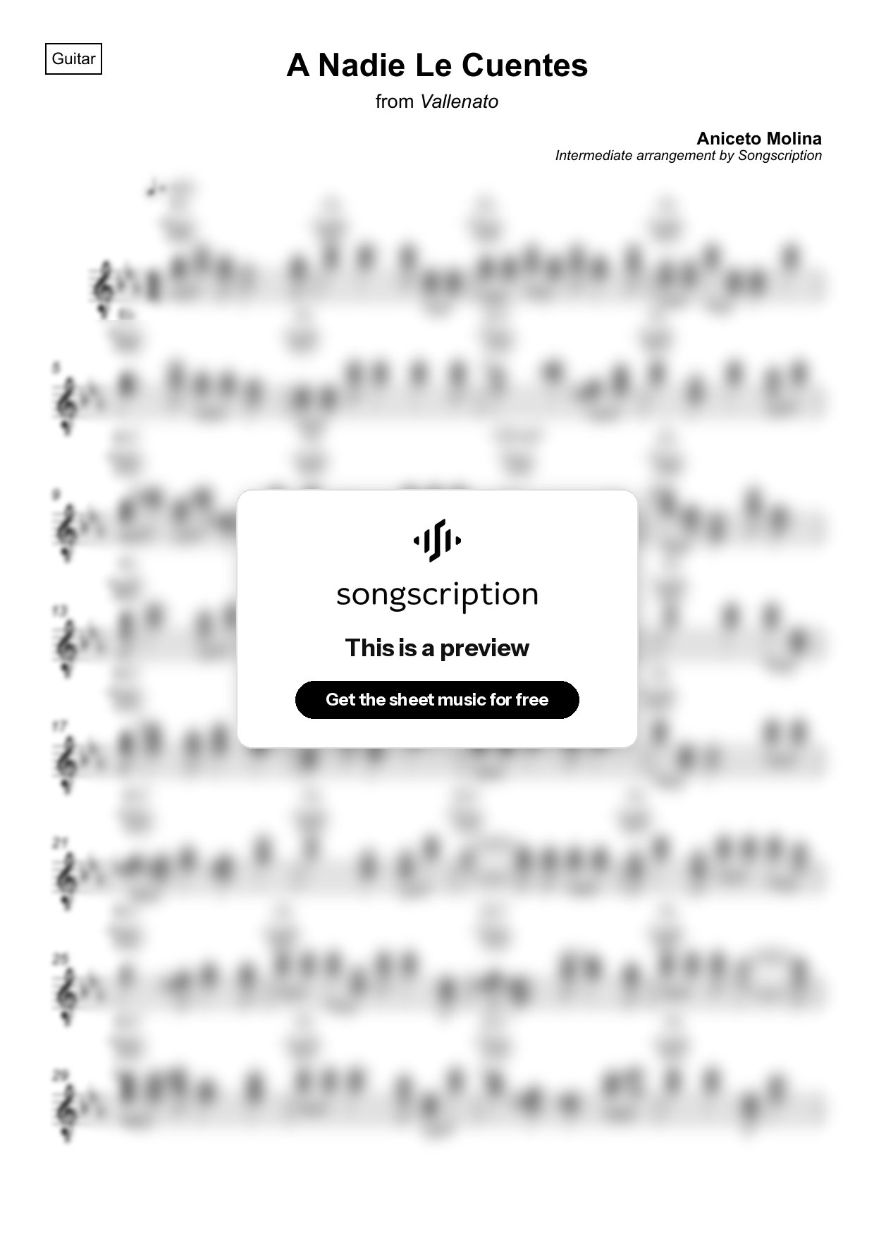 Intermediate Acoustic Guitar Sheet Music for "A Nadie Le Cuentes" by Aniceto Molina