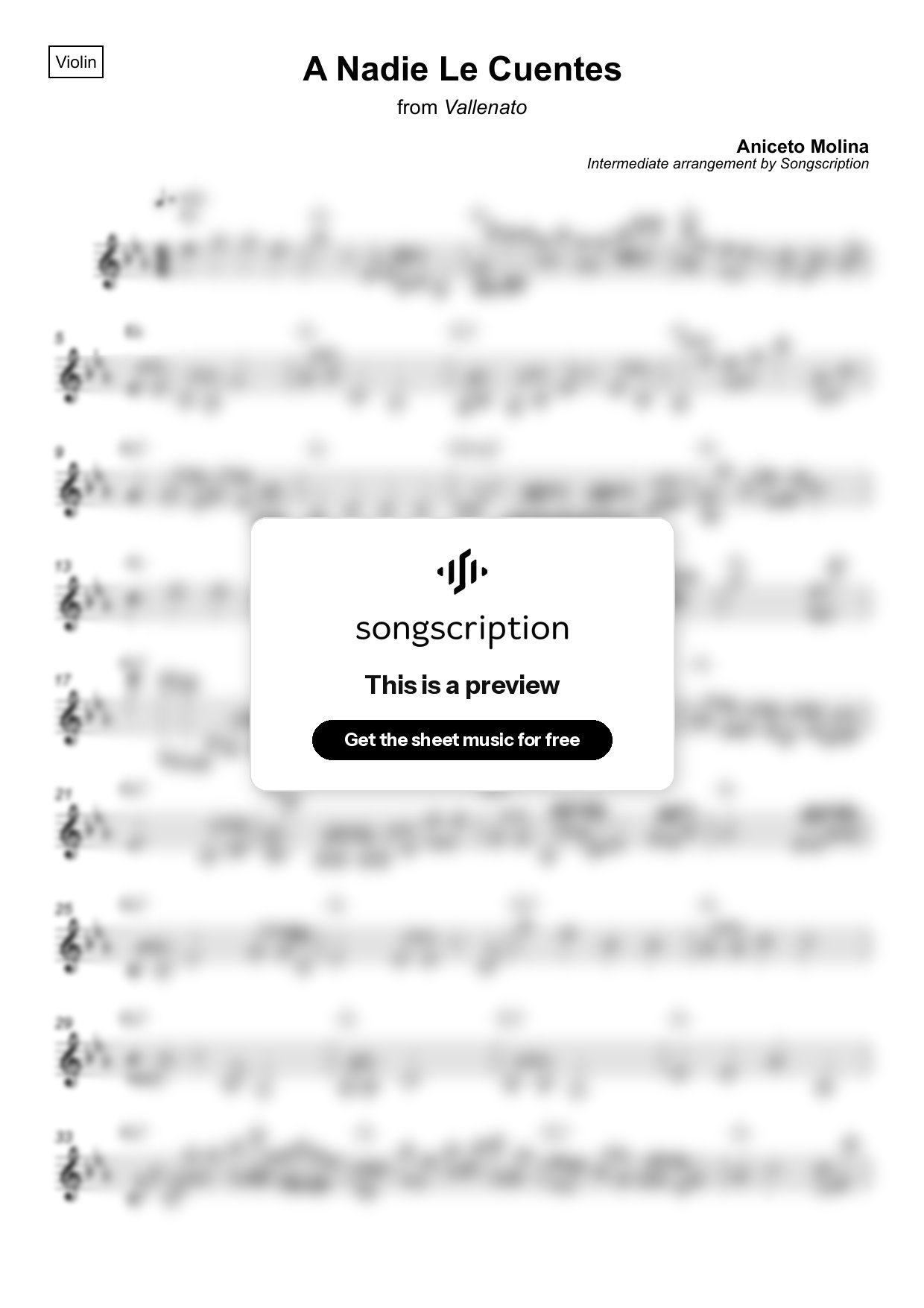 Intermediate Violin Sheet Music for "A Nadie Le Cuentes" by Aniceto Molina