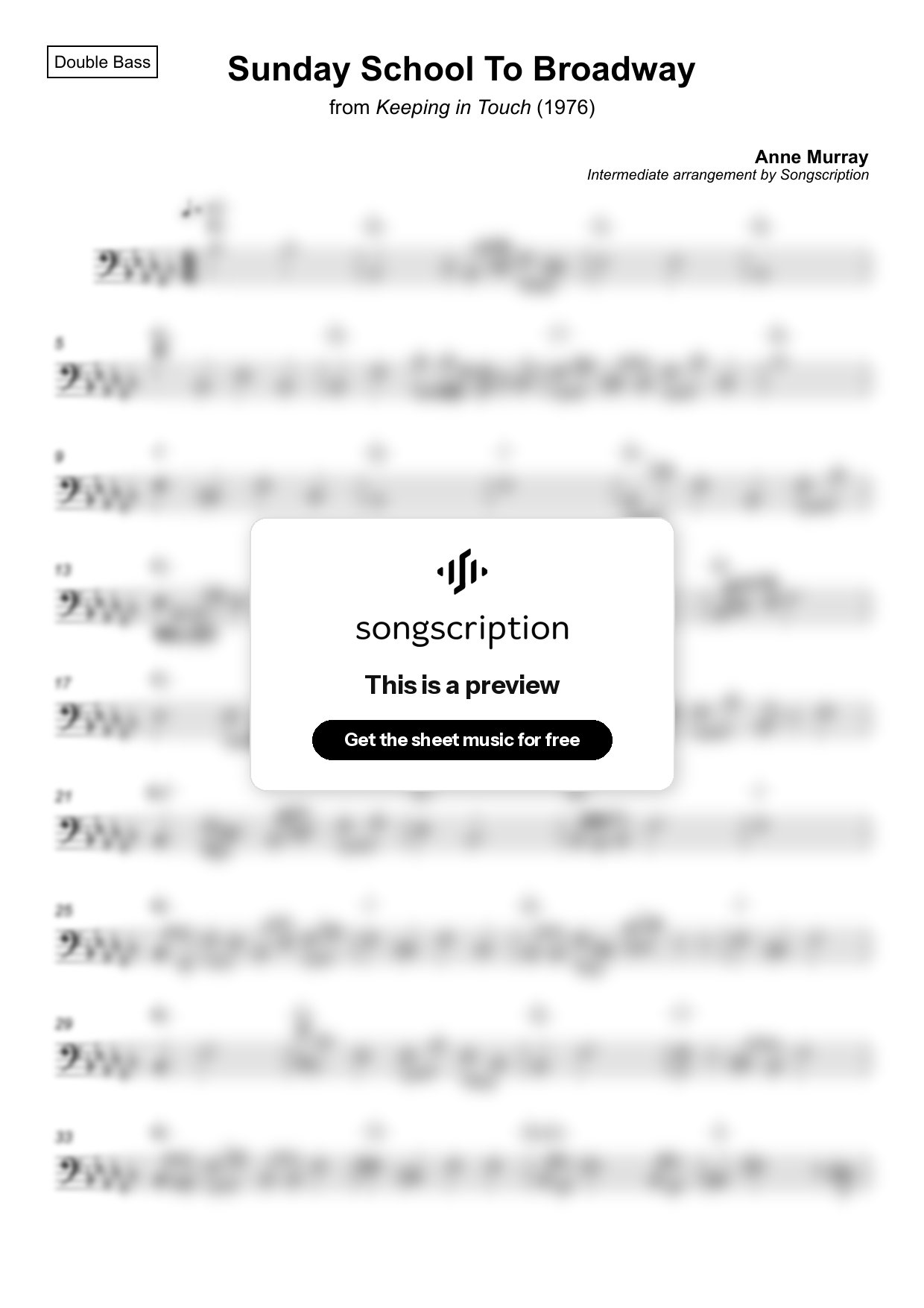 Intermediate Double Bass Sheet Music for "Sunday School To Broadway" by Anne Murray