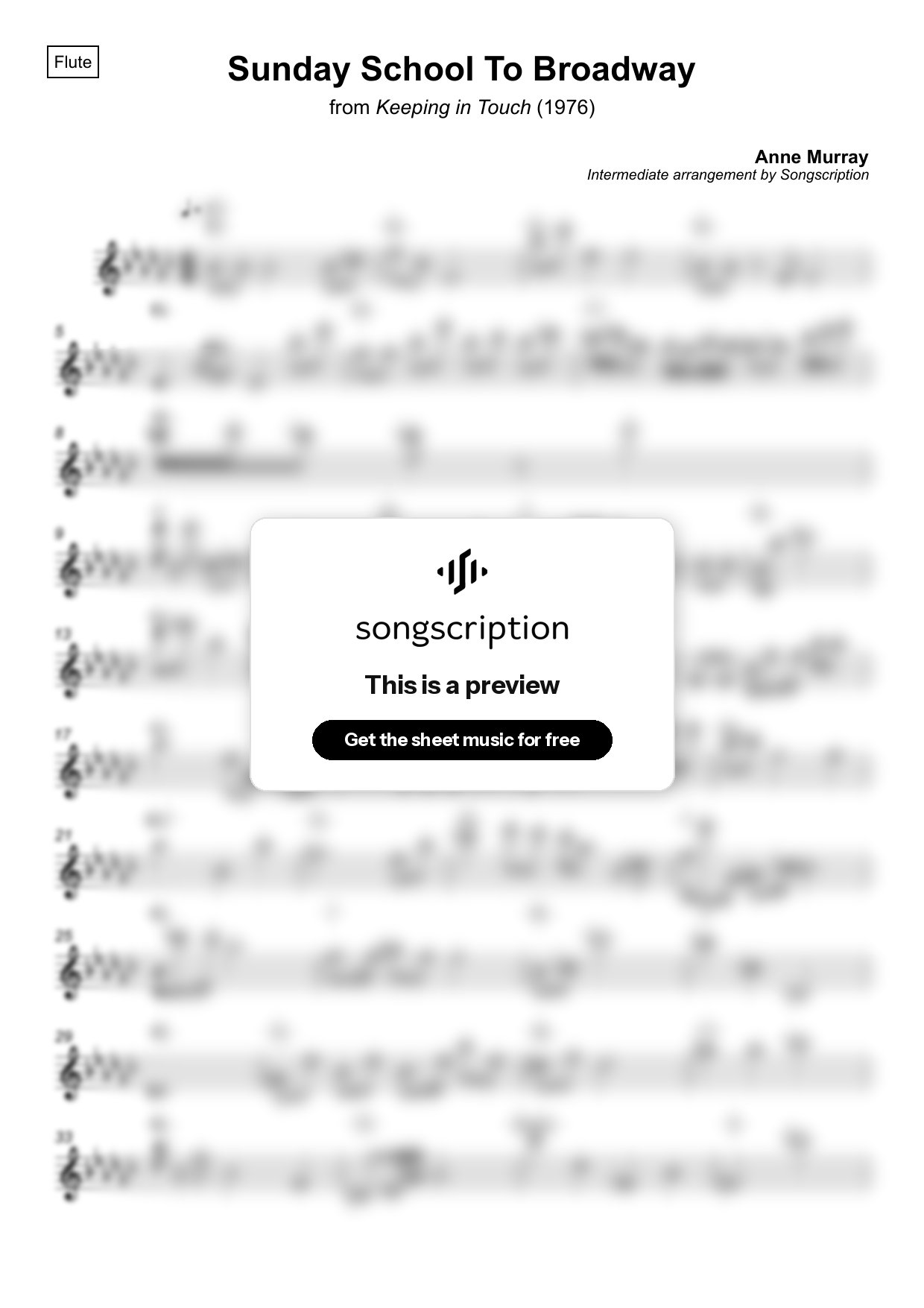 Intermediate Flute Sheet Music for "Sunday School To Broadway" by Anne Murray