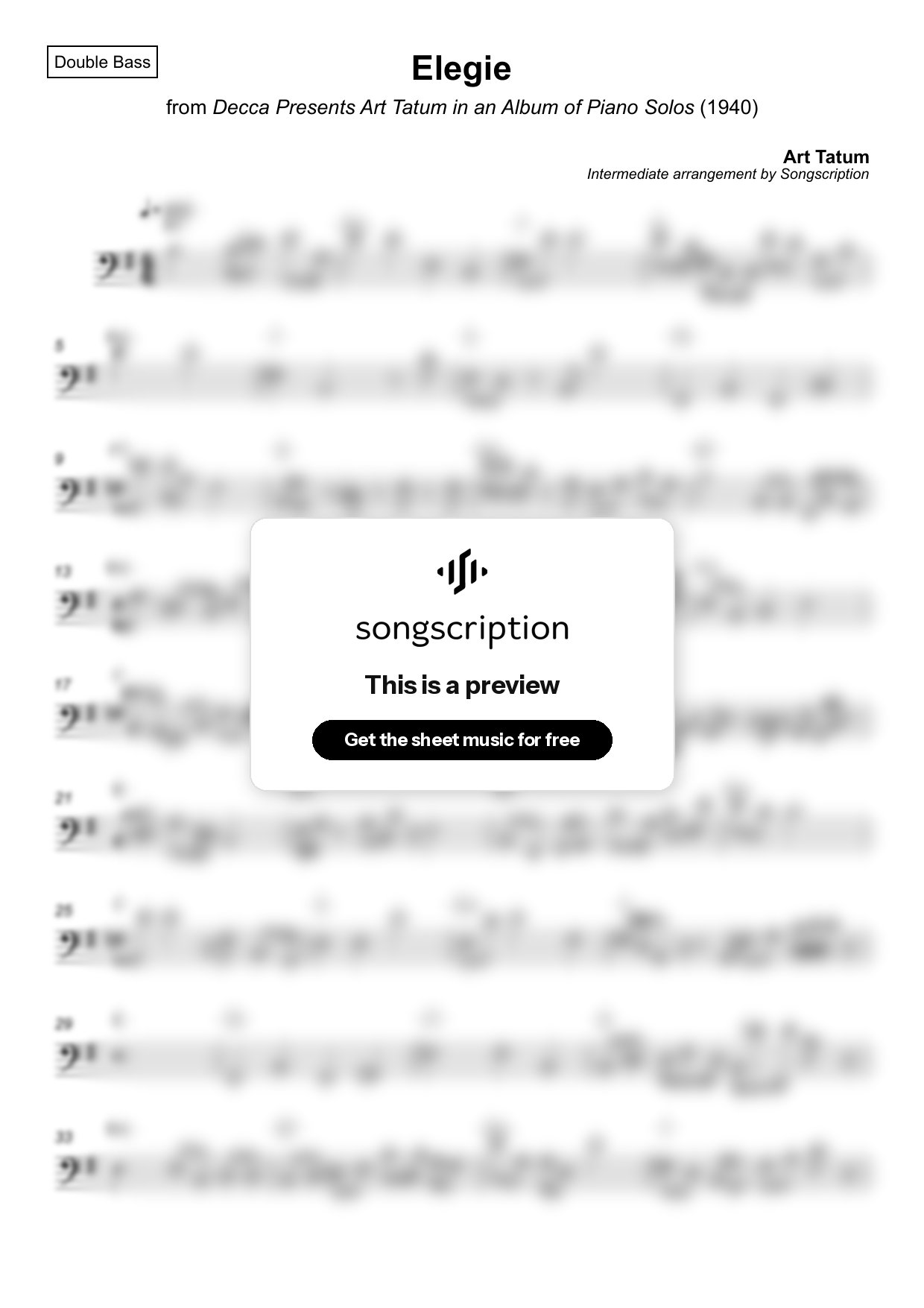 Intermediate Double Bass Sheet Music for "Elegie" by Art Tatum