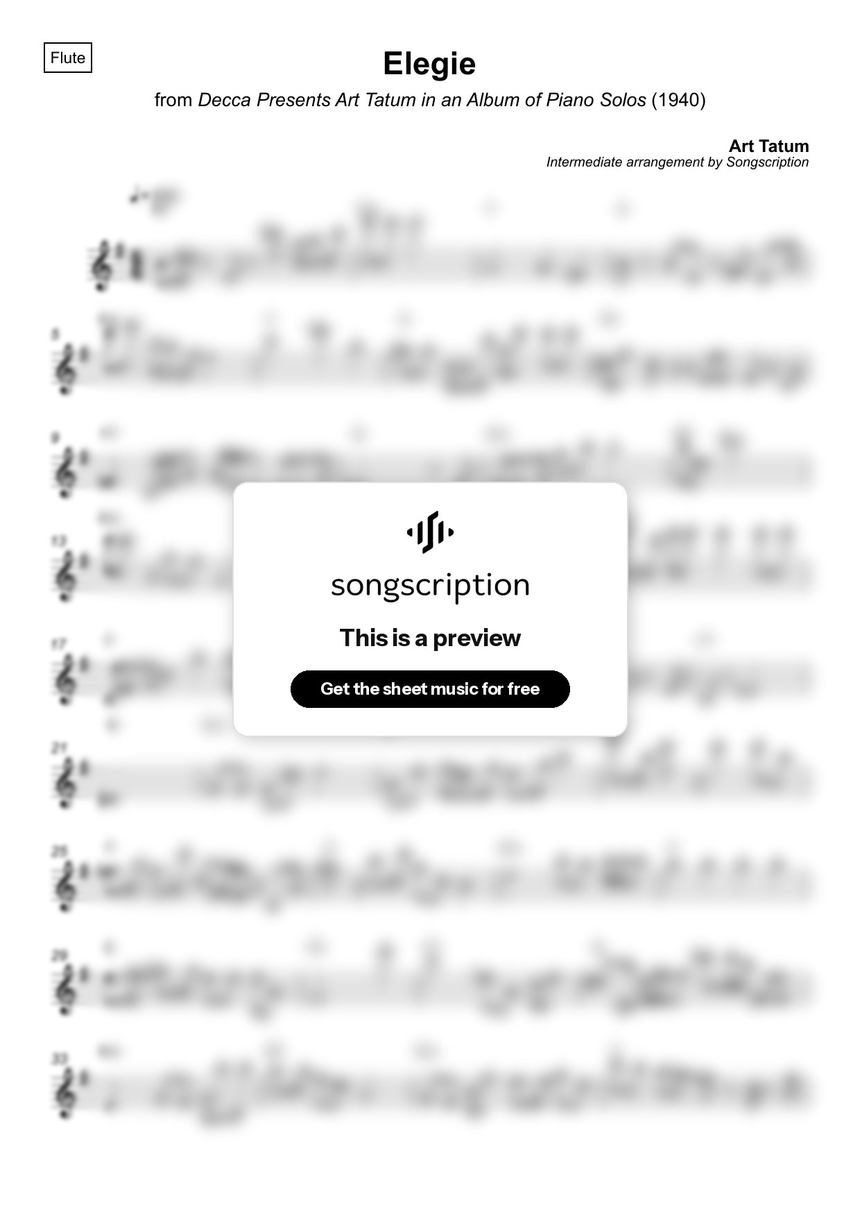 Intermediate Flute Sheet Music for "Elegie" by Art Tatum