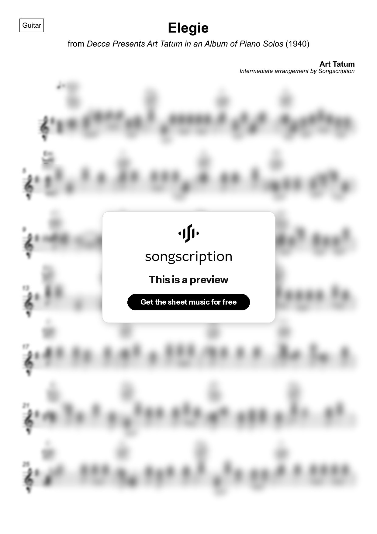 Intermediate Acoustic Guitar Sheet Music for "Elegie" by Art Tatum