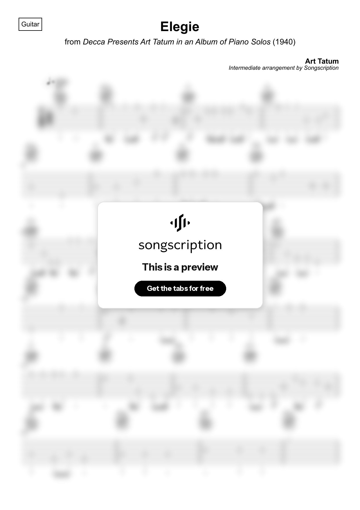 Intermediate Acoustic Guitar Tabs for "Elegie" by Art Tatum