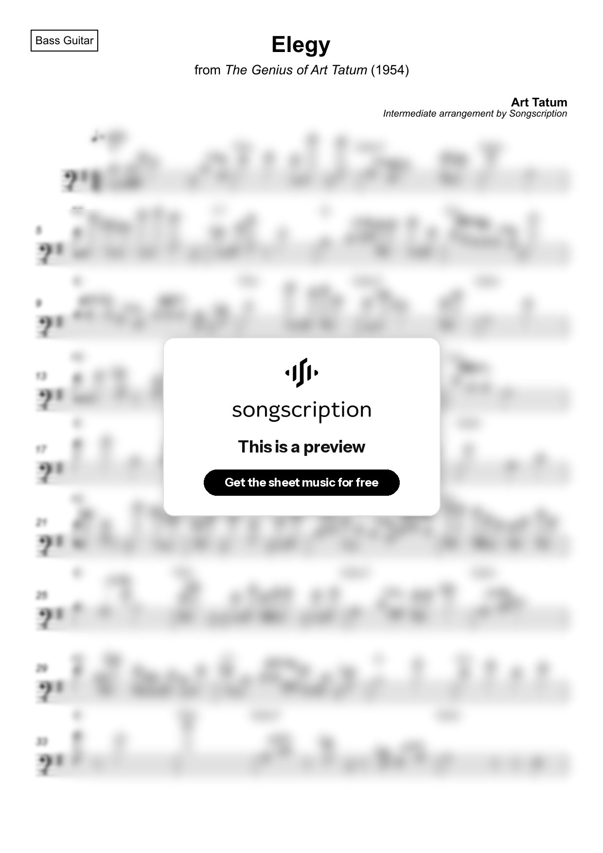 Intermediate Bass Guitar Sheet Music for "Elegy" by Art Tatum