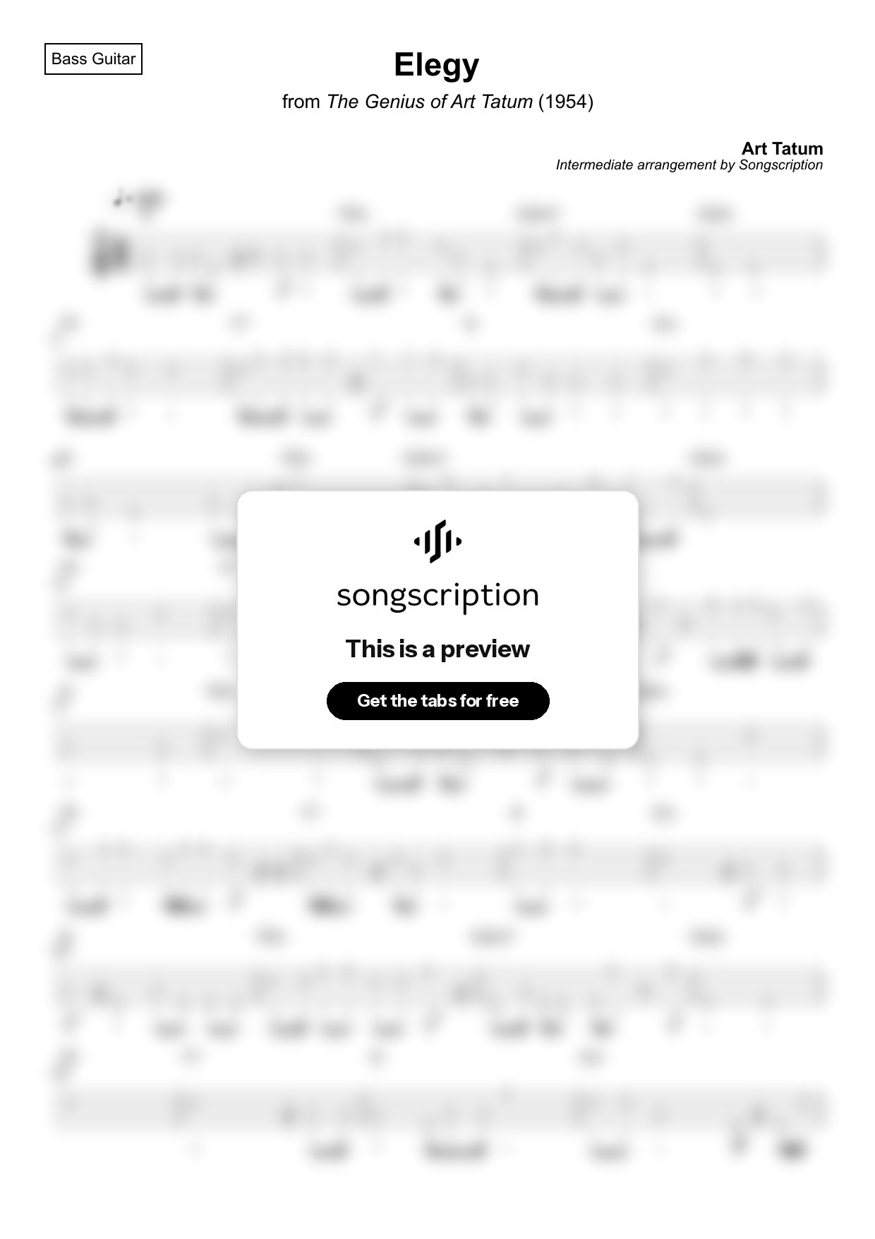 Intermediate Bass Guitar Tabs for "Elegy" by Art Tatum