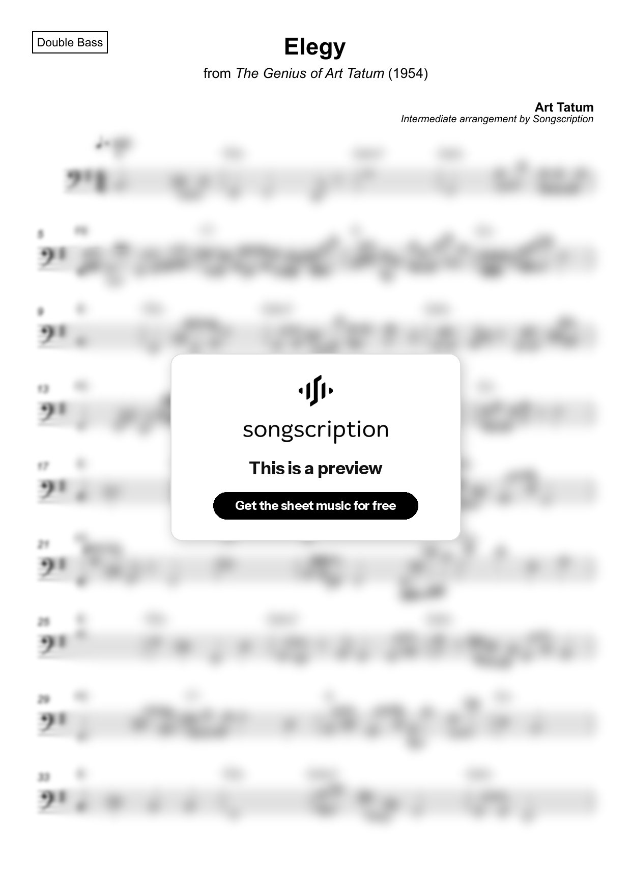 Intermediate Double Bass Sheet Music for "Elegy" by Art Tatum