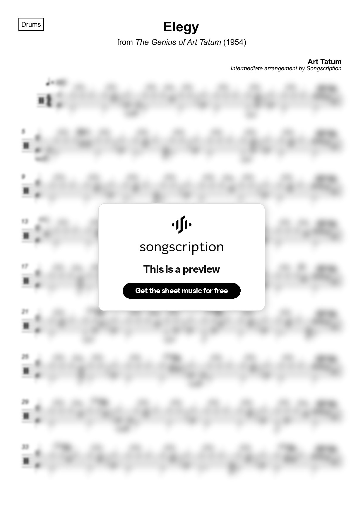 Intermediate Drums Sheet Music for "Elegy" by Art Tatum
