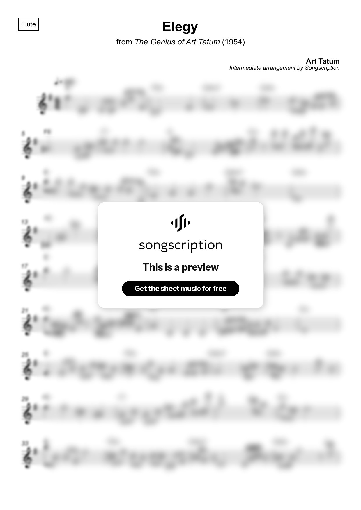 Intermediate Flute Sheet Music for "Elegy" by Art Tatum