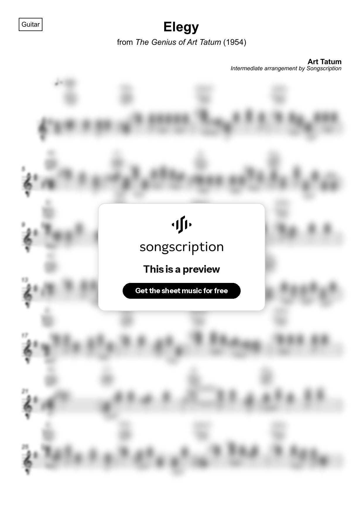 Intermediate Acoustic Guitar Sheet Music for "Elegy" by Art Tatum