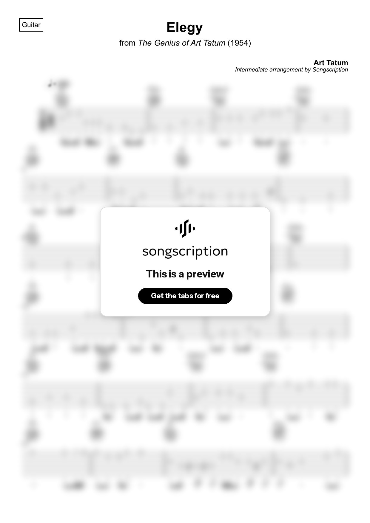Intermediate Acoustic Guitar Tabs for "Elegy" by Art Tatum