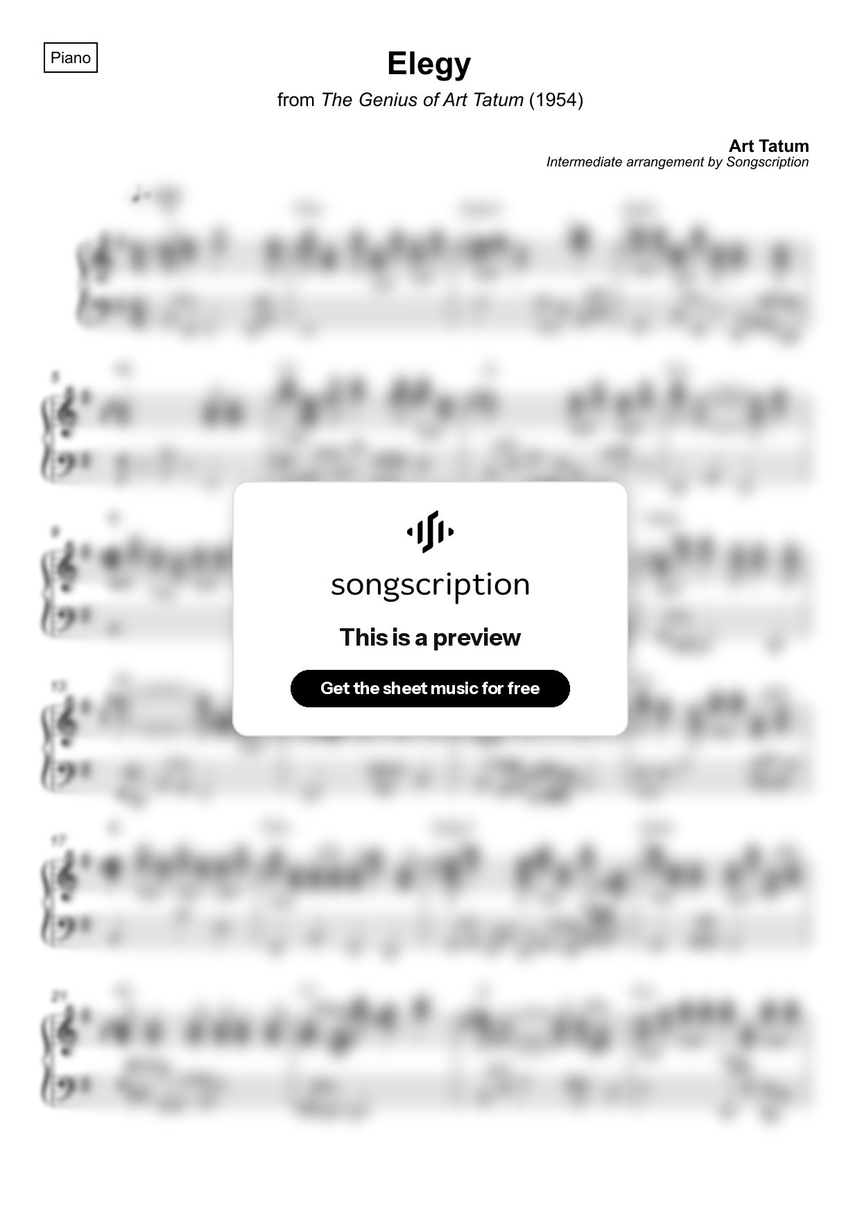 Intermediate Piano Sheet Music for "Elegy" by Art Tatum