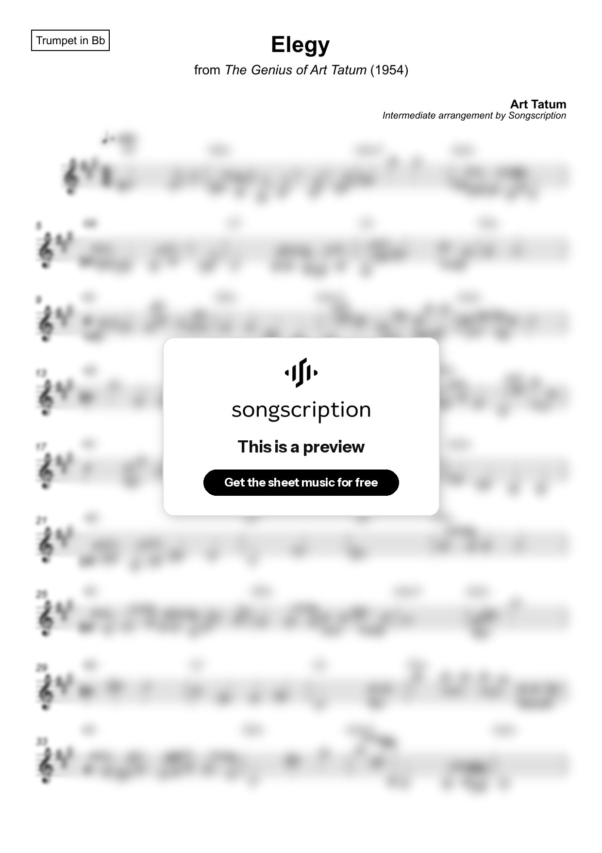 Intermediate Trumpet Sheet Music for "Elegy" by Art Tatum