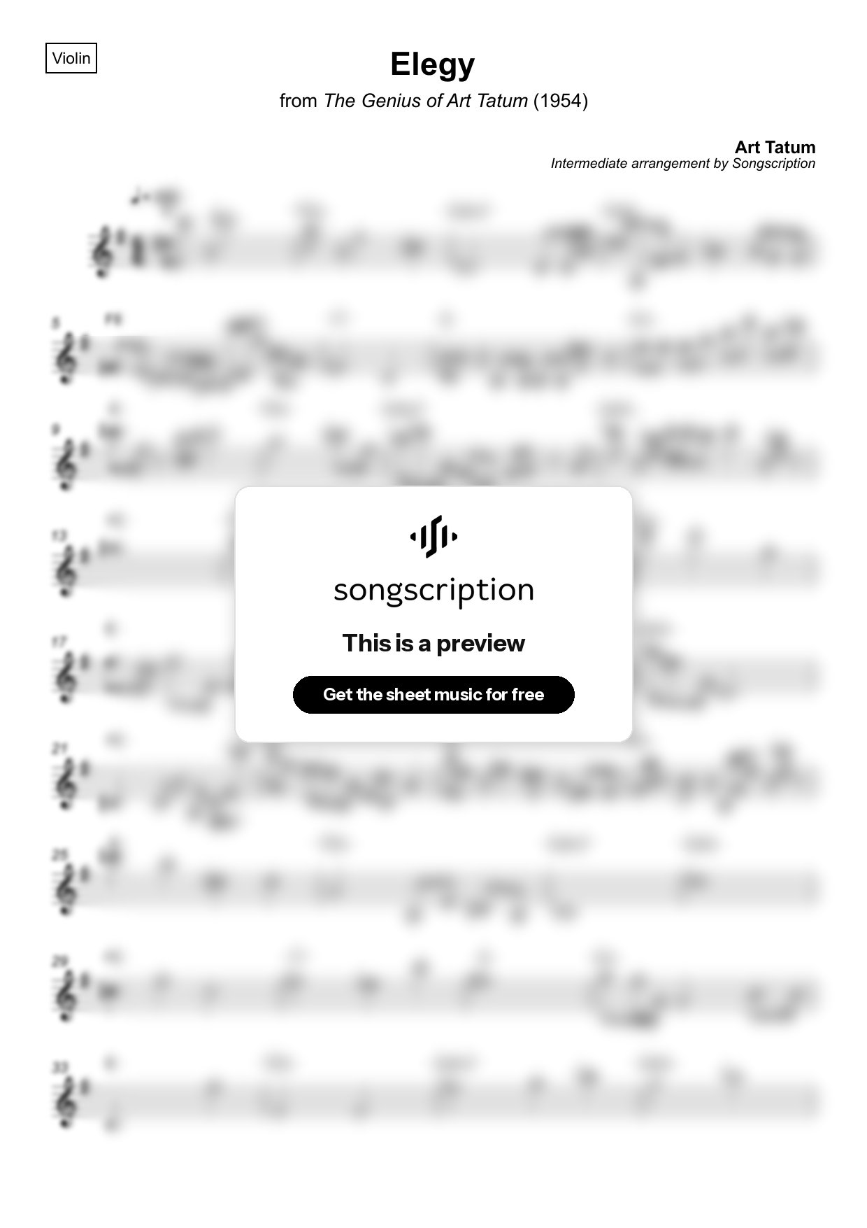 Intermediate Violin Sheet Music for "Elegy" by Art Tatum